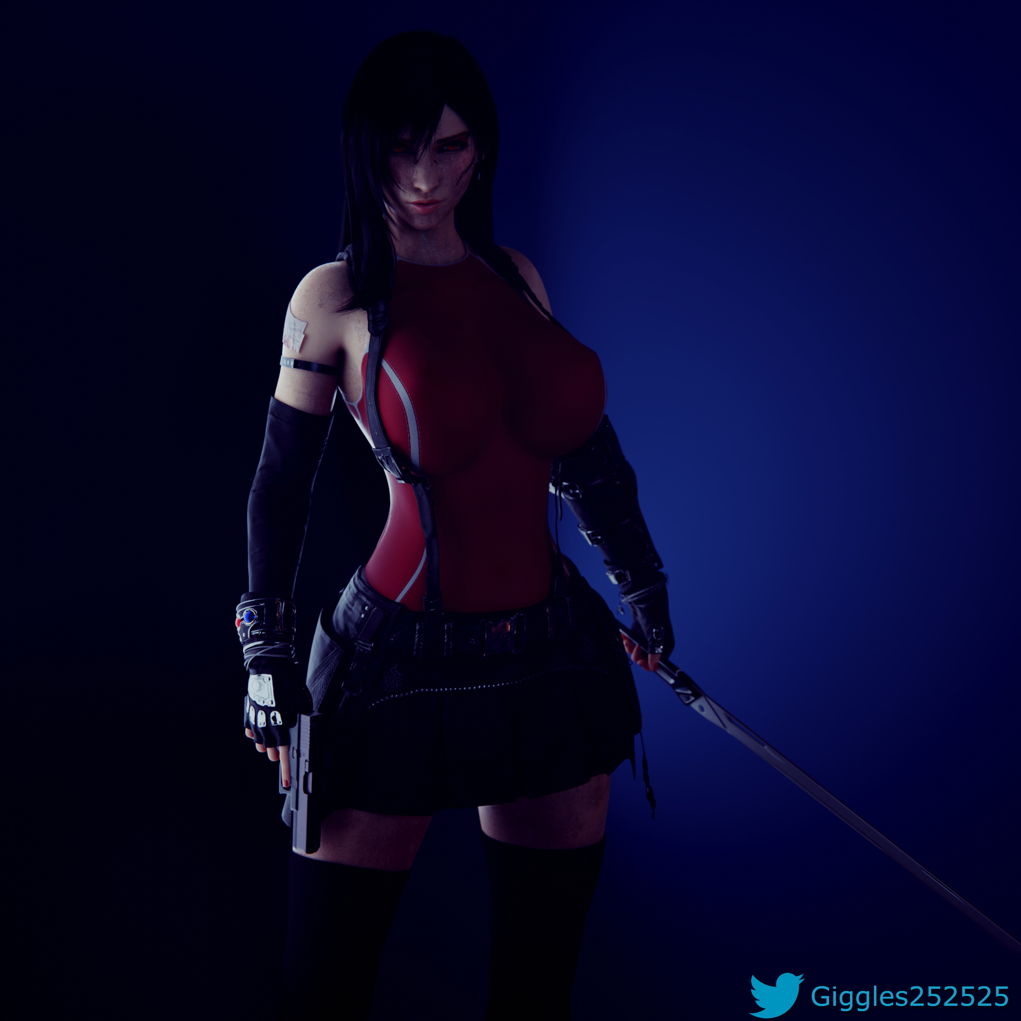 Cyberpunk Tifa Tifa Lockhart Tifa Final Fantasy Final Fantasy 7 Final Fantasy 7 Remake Final Fantasy VII Pose Posing Sword Big Tits Huge Boobs Cyberpunk Red Eyes 2