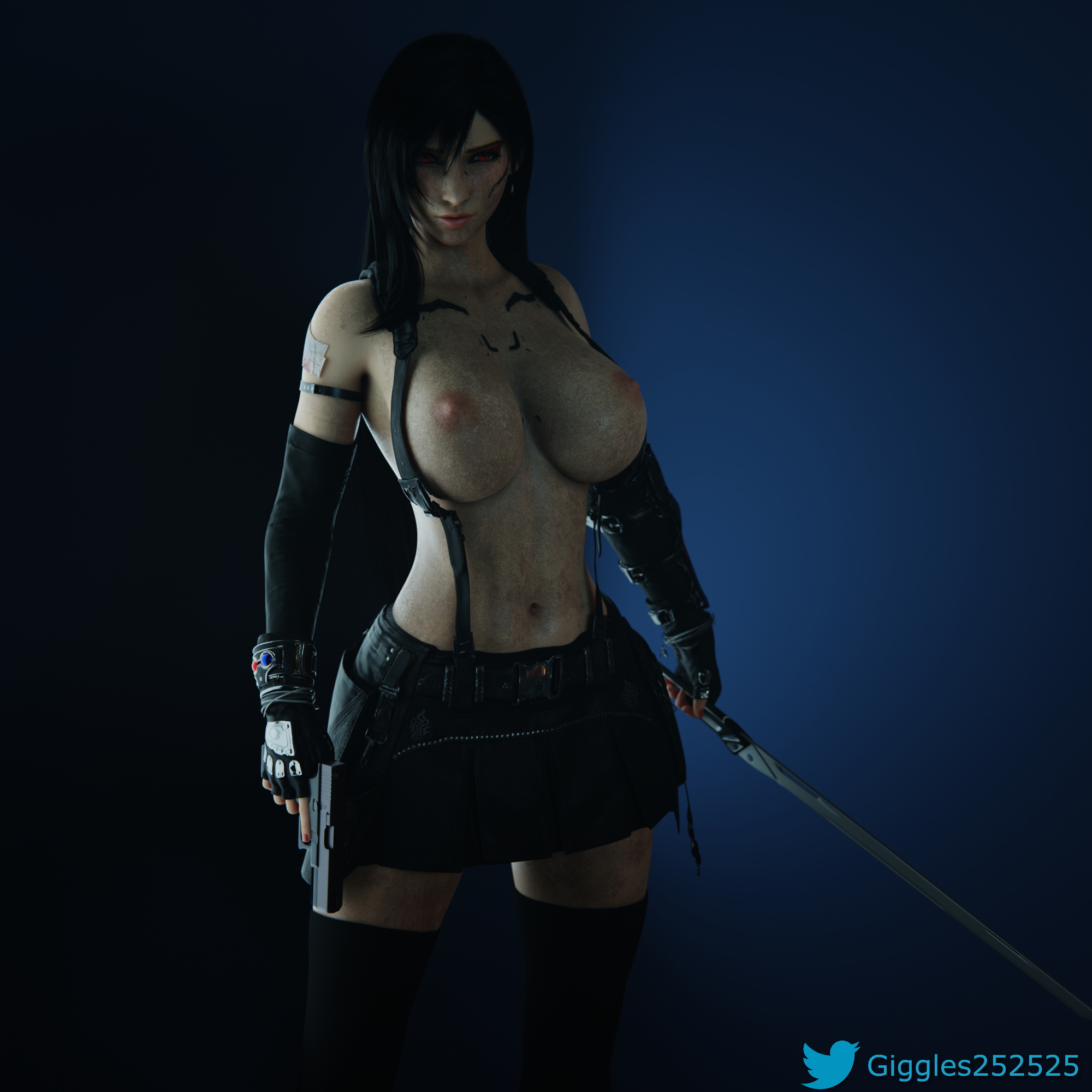 Cyberpunk Tifa Tifa Lockhart Tifa Final Fantasy Final Fantasy 7 Final Fantasy 7 Remake Final Fantasy VII Pose Posing Sword Big Tits Huge Boobs Cyberpunk Red Eyes 3