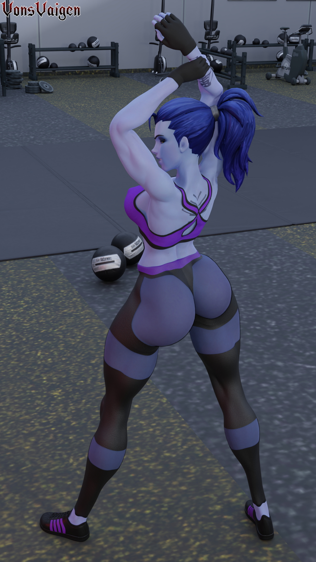 Widowmaker  the hot girl from the gym (back version) Widowmaker Widowmakeroverwatch Overwatch Muscular Girl Muscles Musclegirl Muscular Thighs Fitness Boobs Tits Gym Abs 3d Girl 3dnsfw Booty Butt Ass Thong