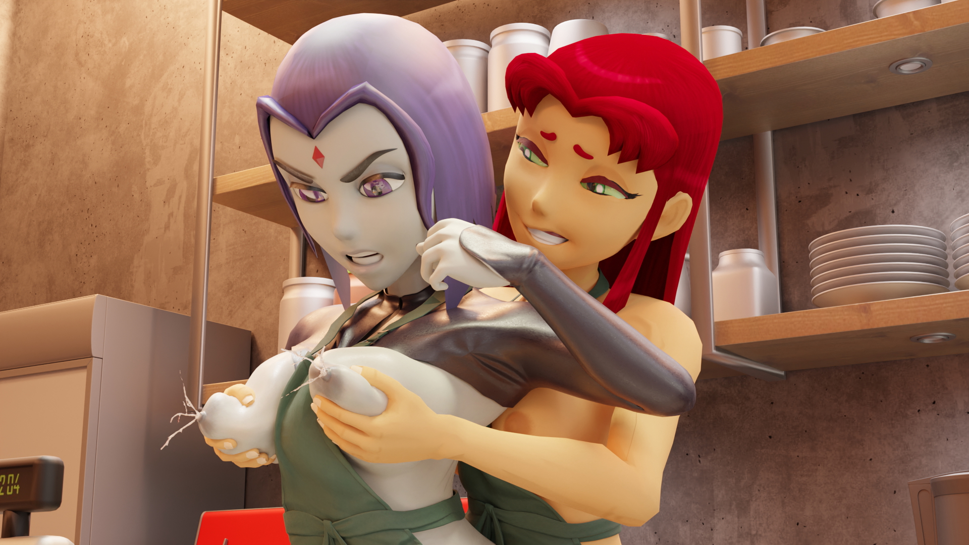 Raven & Starfire Raven (teen Titans) Starfire Teen Titans 3d Porn 3d Girl Nsfw Naked Nude Grab Boobs Masturbating Fingering Sapphic Lesbian 2