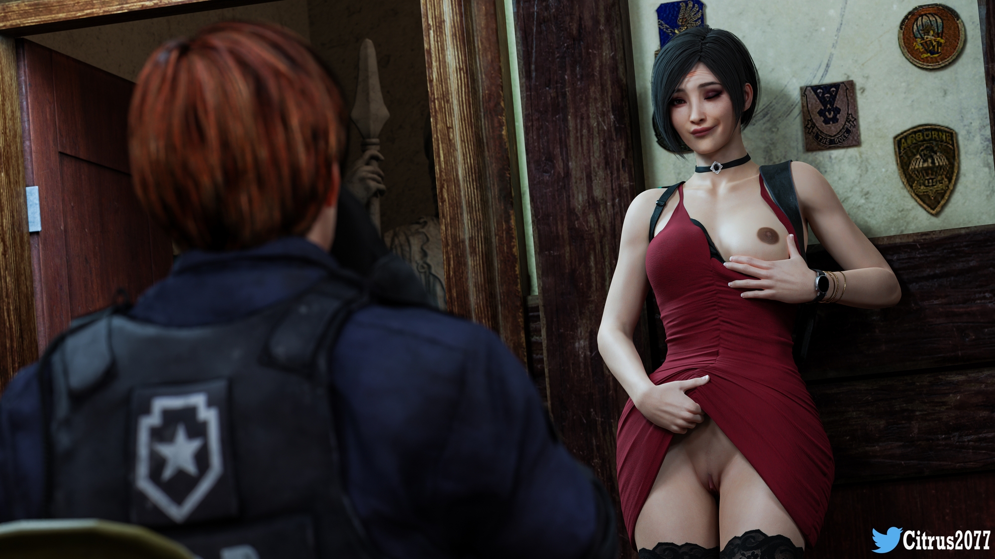 One way to get Leon s attention Ada Wong Capcom Resident Evil Resident Evil 2 Remake Big Breasts Breasts Pussy Upskirt Smile Wink