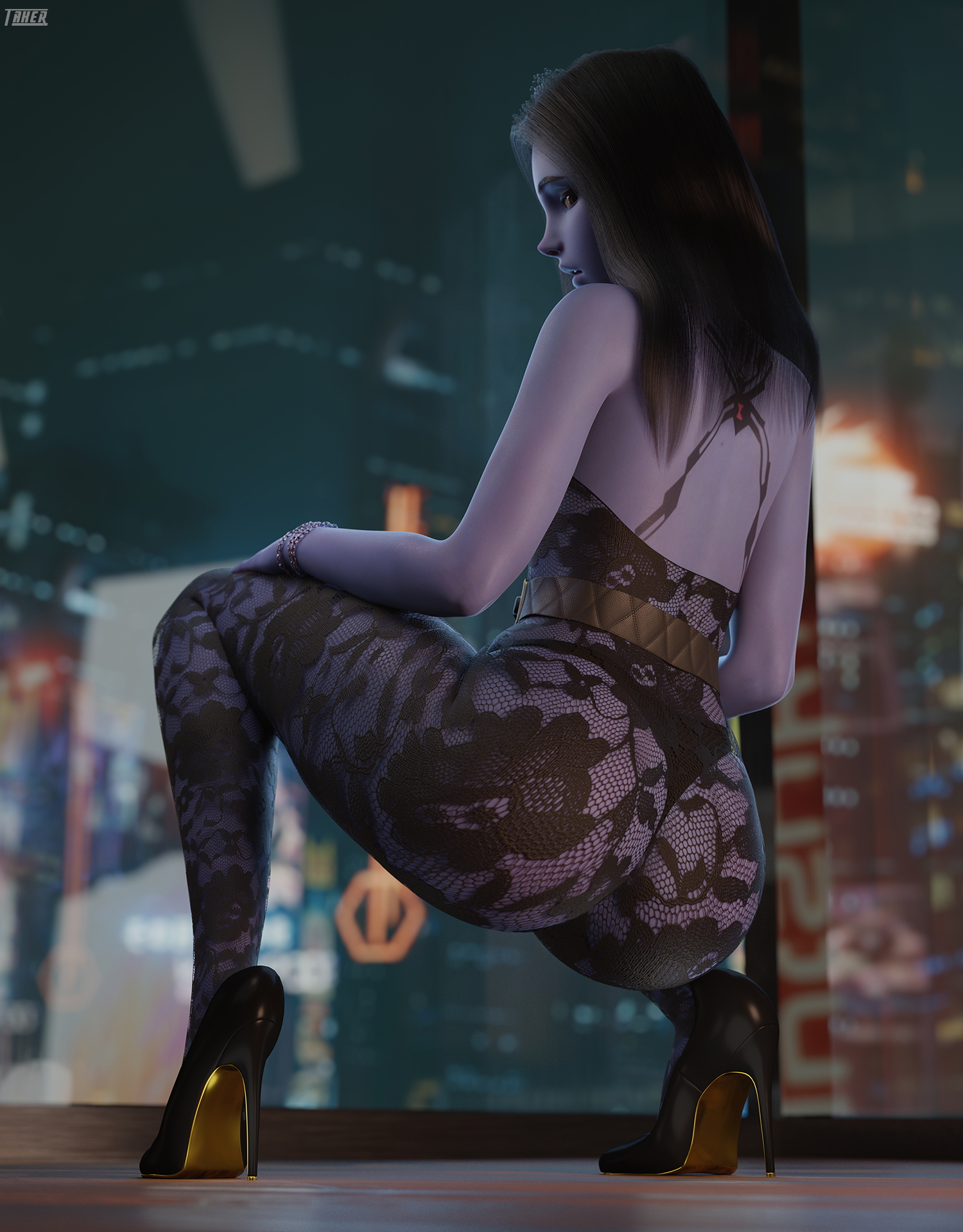 Widowmaker Commission Widowmaker Overwatch Sexy Pose Lingerie Ass Naked High Heels 3
