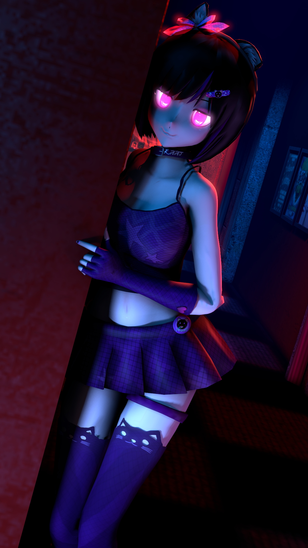 Did this when i heard SFM had a way to increased shadowed lights  Sfm Source Filmmaker Glowing Eyes Glowing Cat Girl Cat Ears Skirt Miniskirt Smug 2