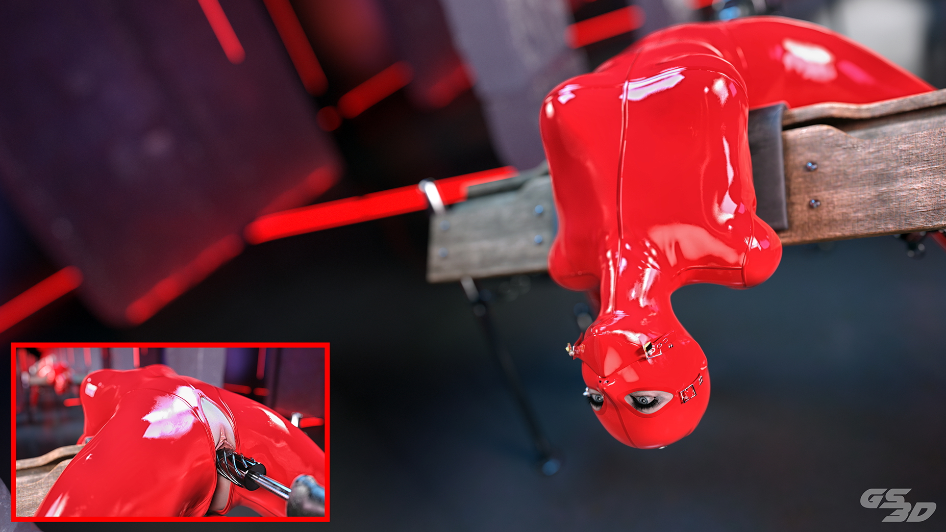 Bondage Devices [HD]  Rubber Latex Latex Suit Collar Bdsm Bondage Harness Fuck Machine Chained Blonde 2