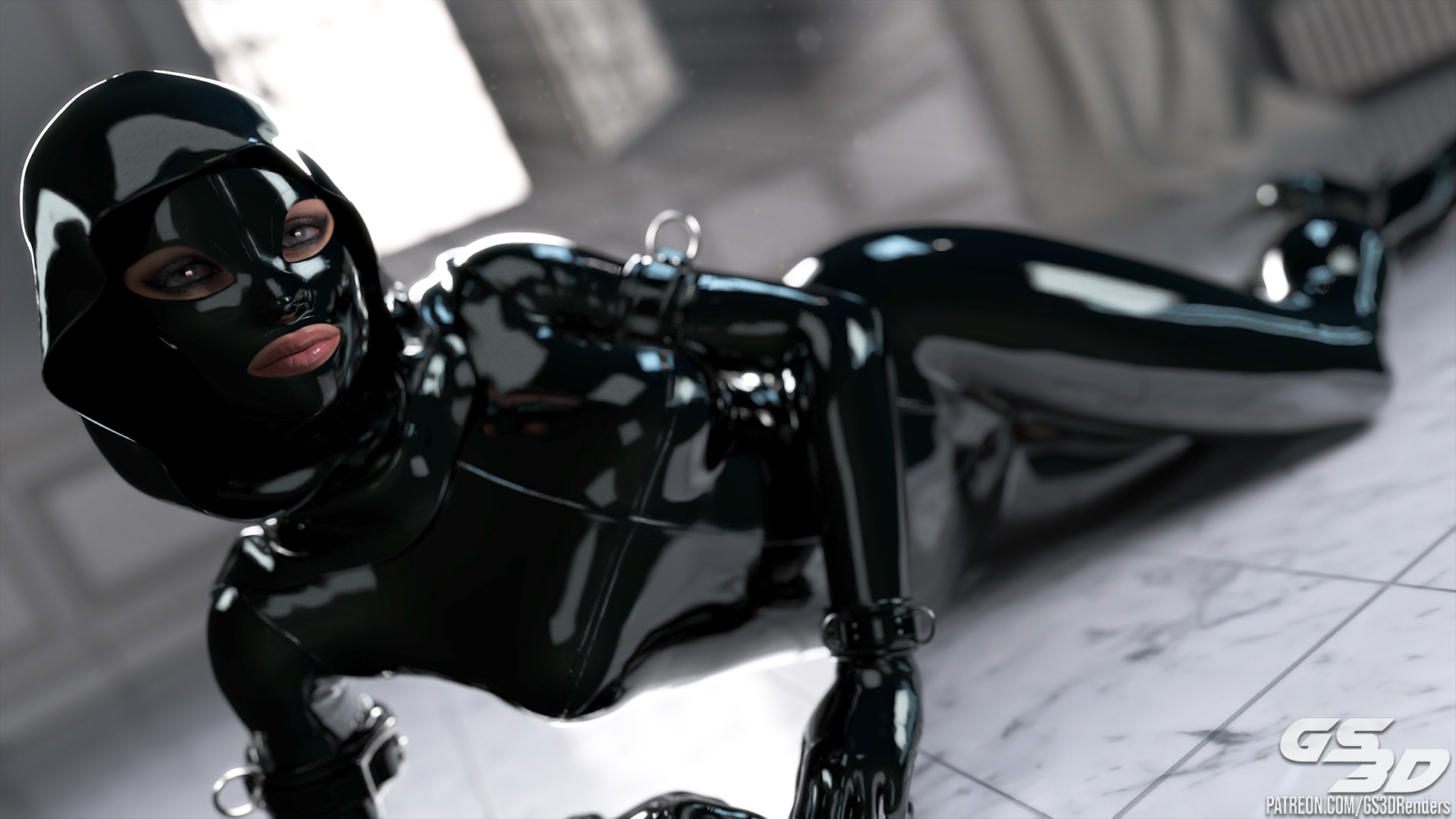 Rubber Tease [HD]  Rubber Latex Latex Suit Strapon Slut Collar Brunette Red Hair Wet Hair 4