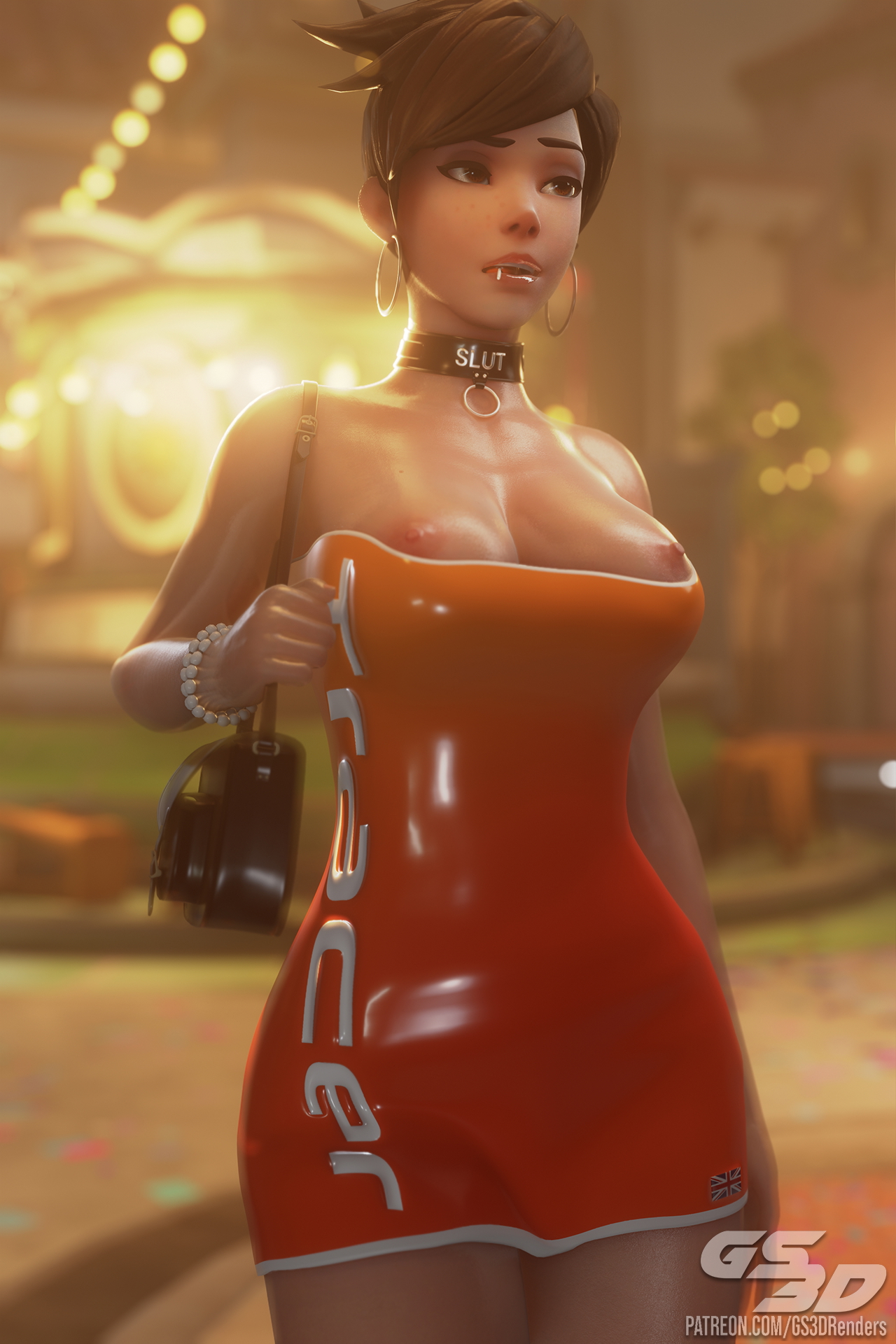 Working The Streets Tracer Traceroverwatch Overwatch Rubber Latex Dress Collar Futanari Futa Slut Whore Chastity 3