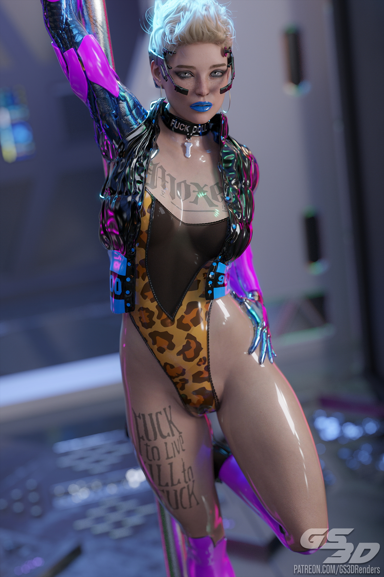 On The Clock (Moxes) [HD] Cyberpunk2077 Rubber Latex Plastic Skin Cyberpunk Cosplay Moxes Mox Slut Sex Doll Stripper Striptease Blonde 4