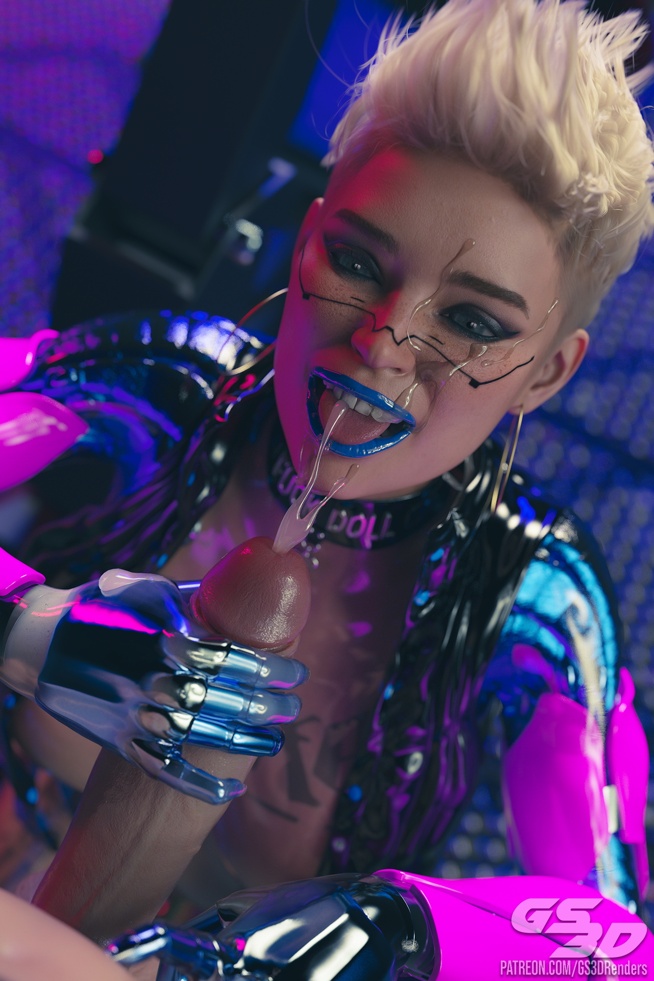 Full Service (Moxes) [HD] Cyberpunk2077 Rubber Latex Plastic Skin Cyberpunk Cosplay Mox Moxes Slut Sex Doll Stripper Blonde Big Cock Sucking Cock Cock Cum Cumshot Cum Covered 2