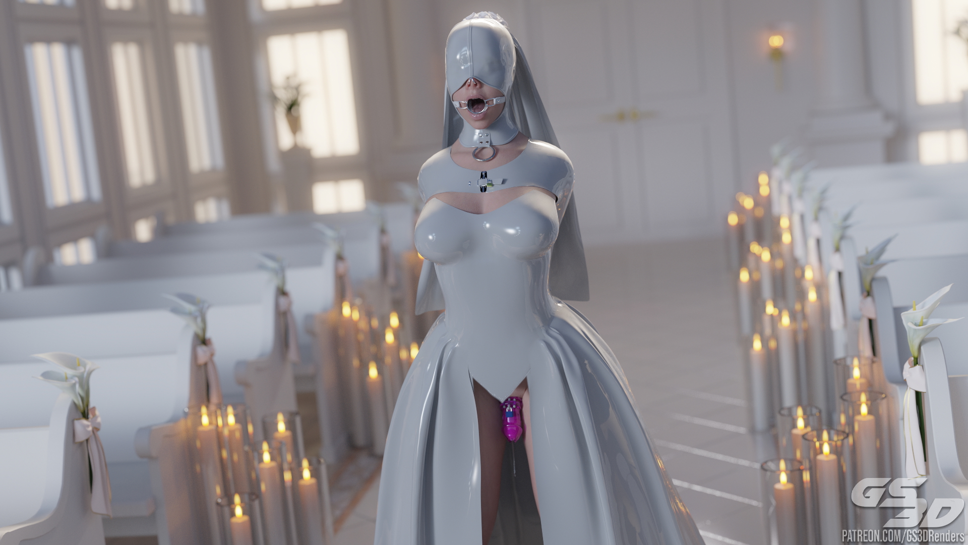 White Wedding (MIKI3DX Promo) [HD]  Rubber Latex Slut Latex Suit Wedding Dress Futanari Futa Sissy Chastity Feminization Gagged Forced Bdsm Bondage Bride Blonde