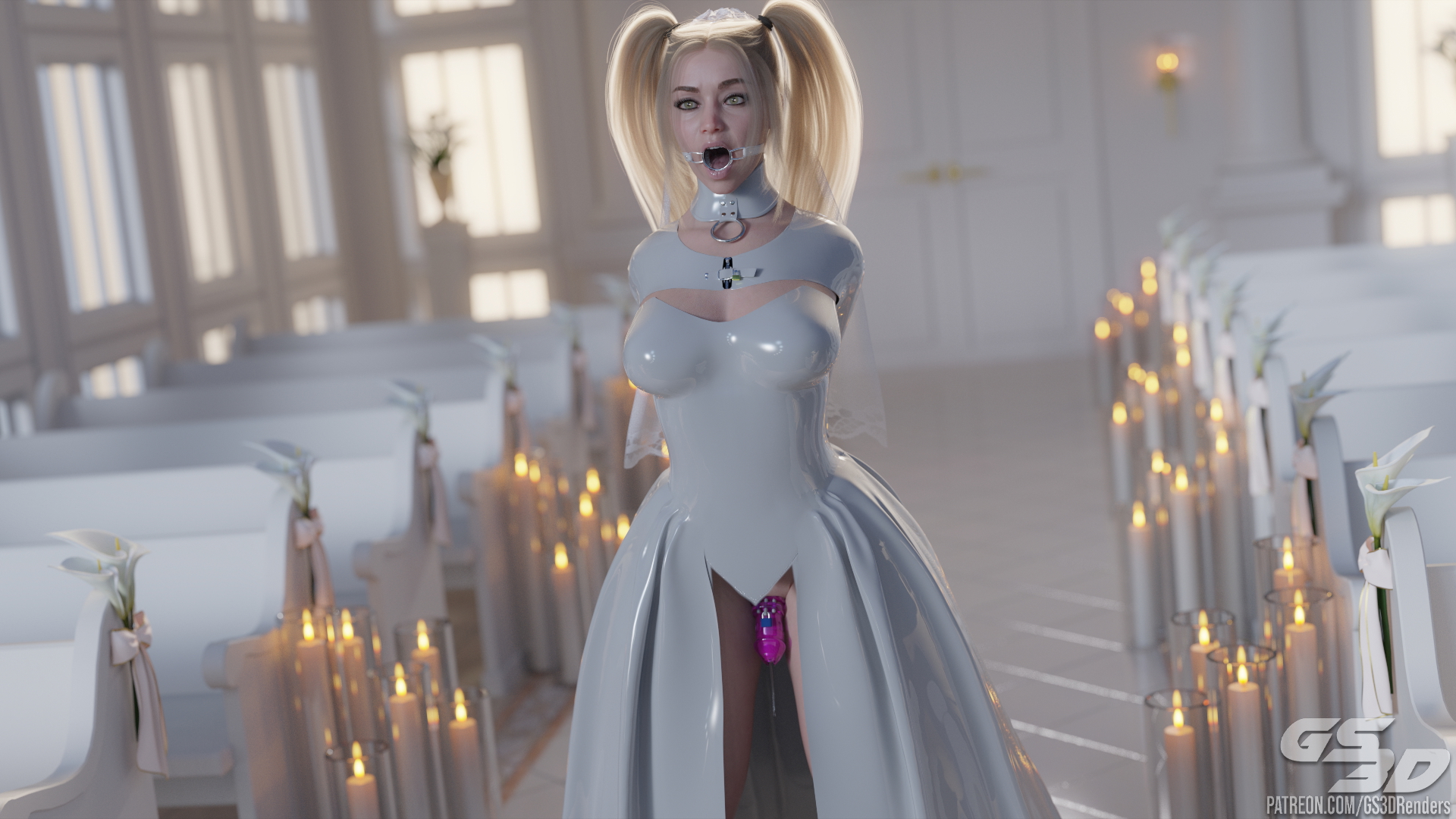 White Wedding (MIKI3DX Promo) [HD]  Rubber Latex Slut Latex Suit Wedding Dress Futanari Futa Sissy Chastity Feminization Gagged Forced Bdsm Bondage Bride Blonde 2