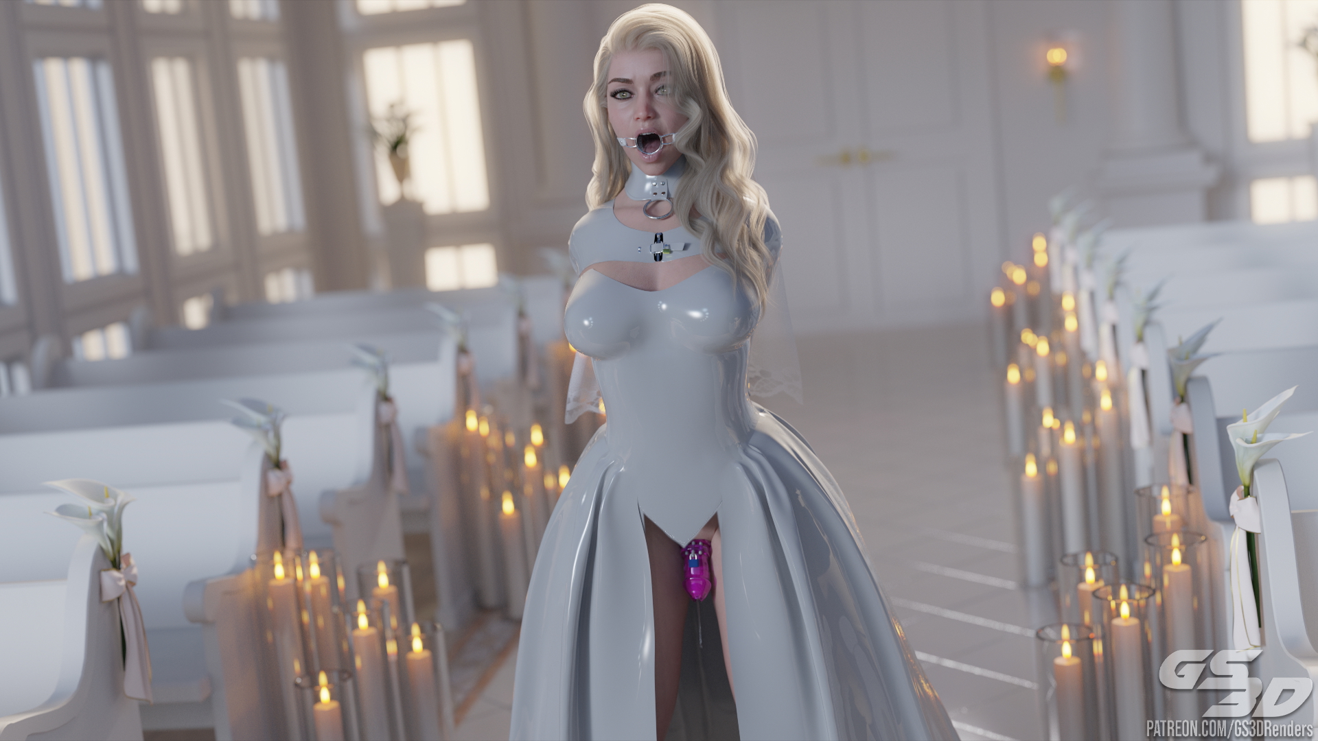 White Wedding (MIKI3DX Promo) [HD]  Rubber Latex Slut Latex Suit Wedding Dress Futanari Futa Sissy Chastity Feminization Gagged Forced Bdsm Bondage Bride Blonde 3