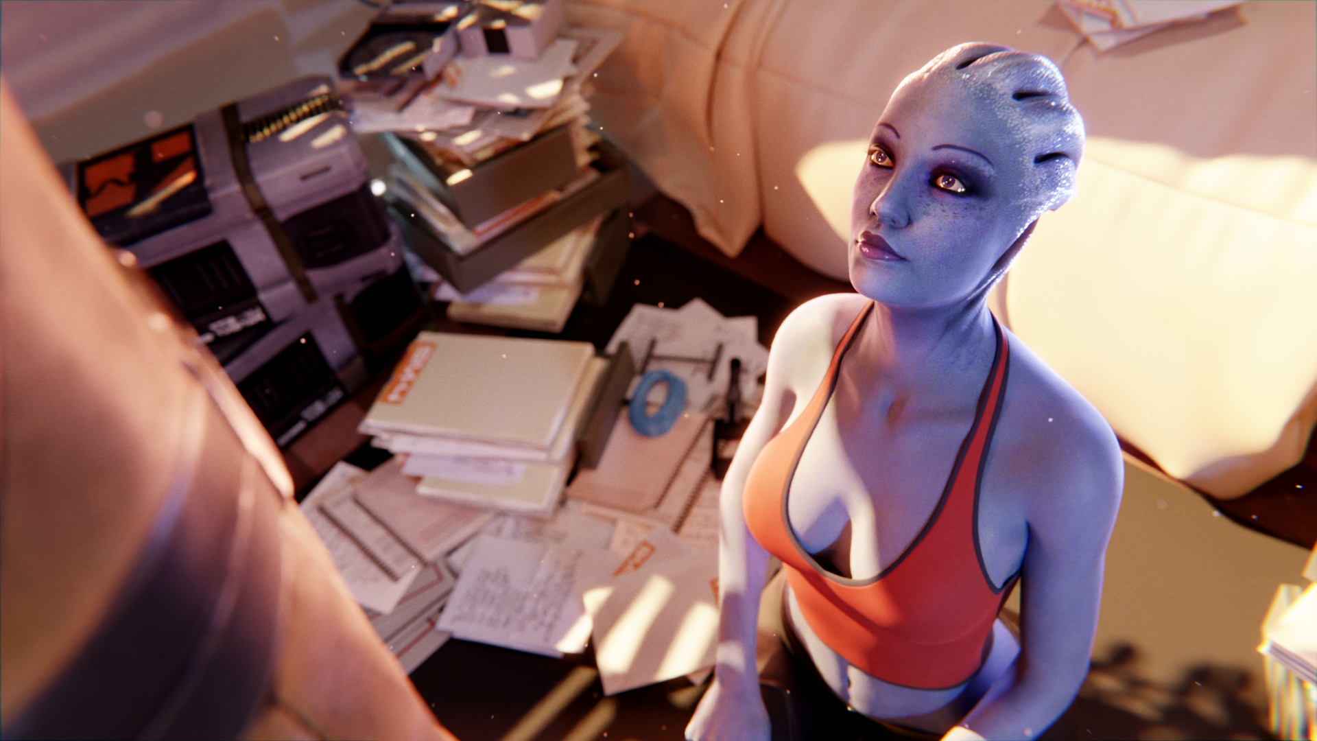 Liara's Batarian Investigation Part One Liara T'soni Mass Effect Asari (mass Effect) Original Blowjob Deep throat Double Penis Deep throat 1boy1girl 2