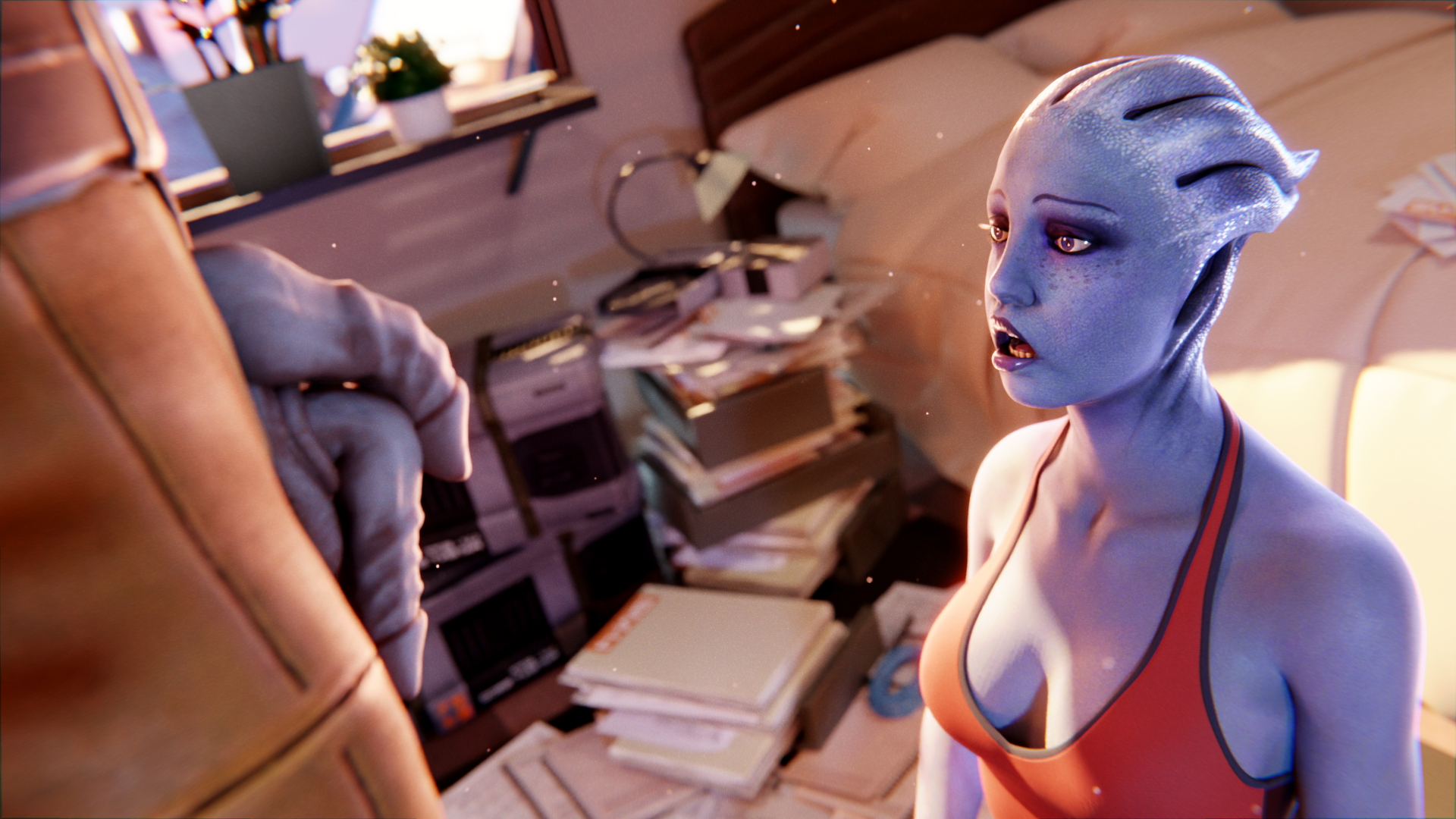 Liara's Batarian Investigation Part One Liara T'soni Mass Effect Asari (mass Effect) Original Blowjob Deep throat Double Penis Deep throat 1boy1girl 4