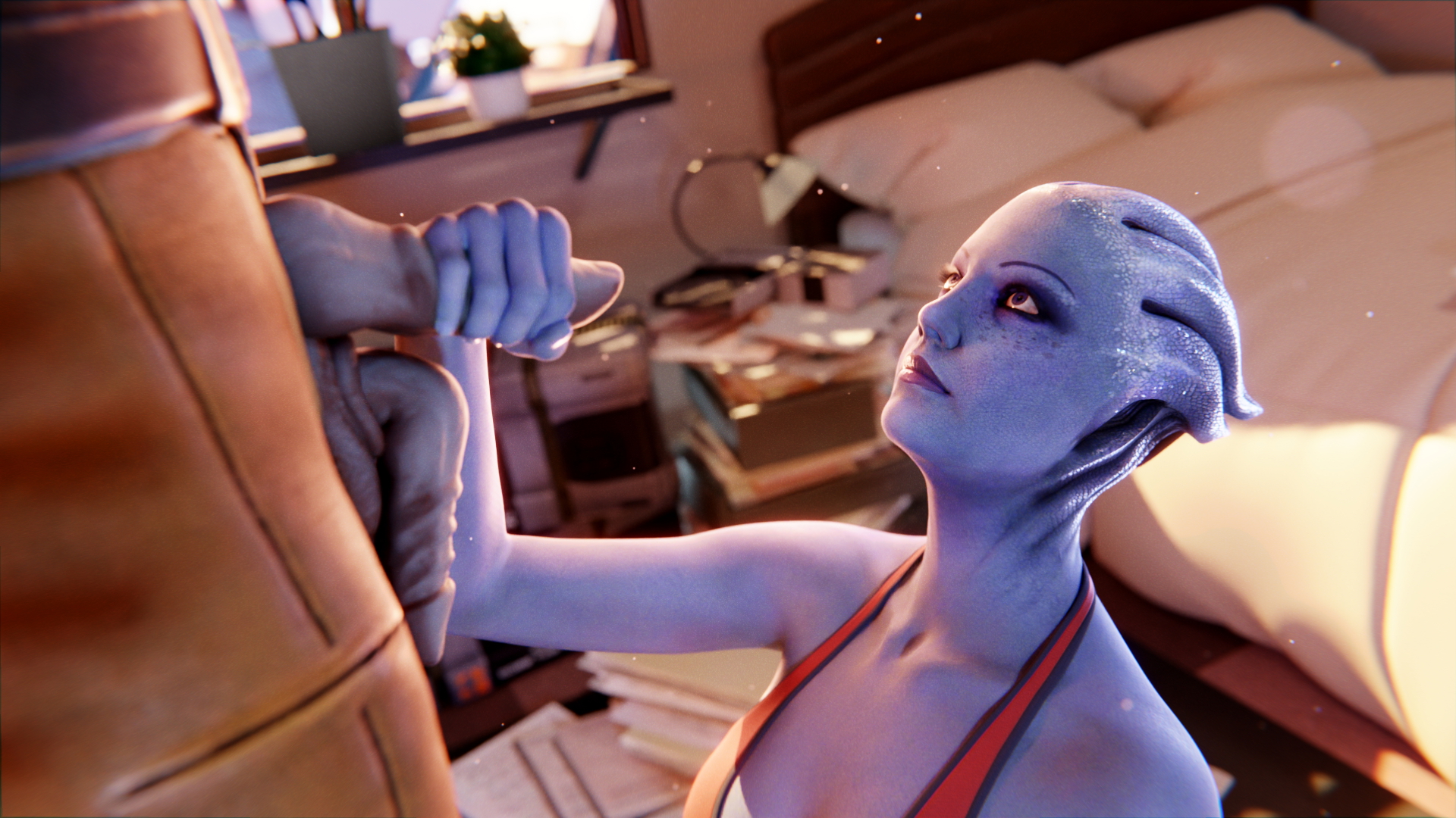 Liara's Batarian Investigation Part One Liara T'soni Mass Effect Asari (mass Effect) Original Blowjob Deep throat Double Penis Deep throat 1boy1girl 5