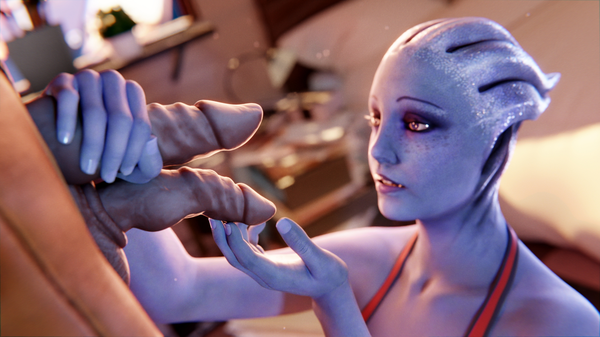 Liara's Batarian Investigation Part One Liara T'soni Mass Effect Asari (mass Effect) Original Blowjob Deep throat Double Penis Deep throat 1boy1girl 6