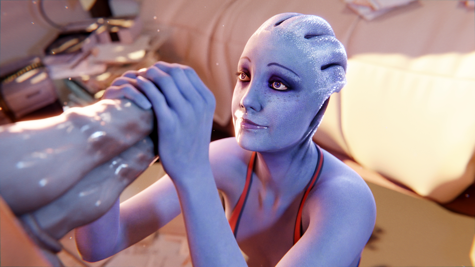 Liara's Batarian Investigation Part One Liara T'soni Mass Effect Asari (mass Effect) Original Blowjob Deep throat Double Penis Deep throat 1boy1girl 10