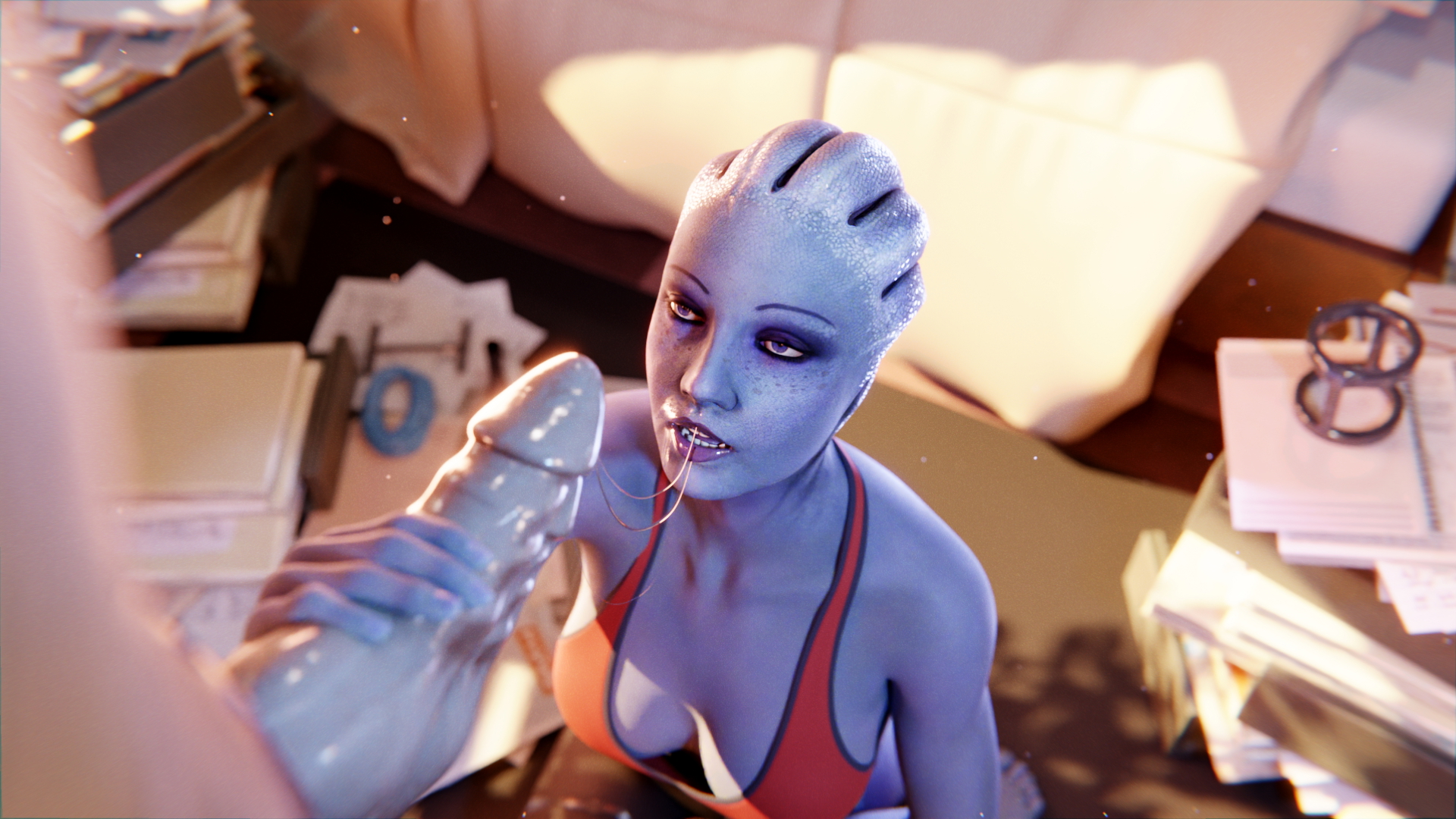 Liara's Batarian Investigation Part One Liara T'soni Mass Effect Asari (mass Effect) Original Blowjob Deep throat Double Penis Deep throat 1boy1girl 13