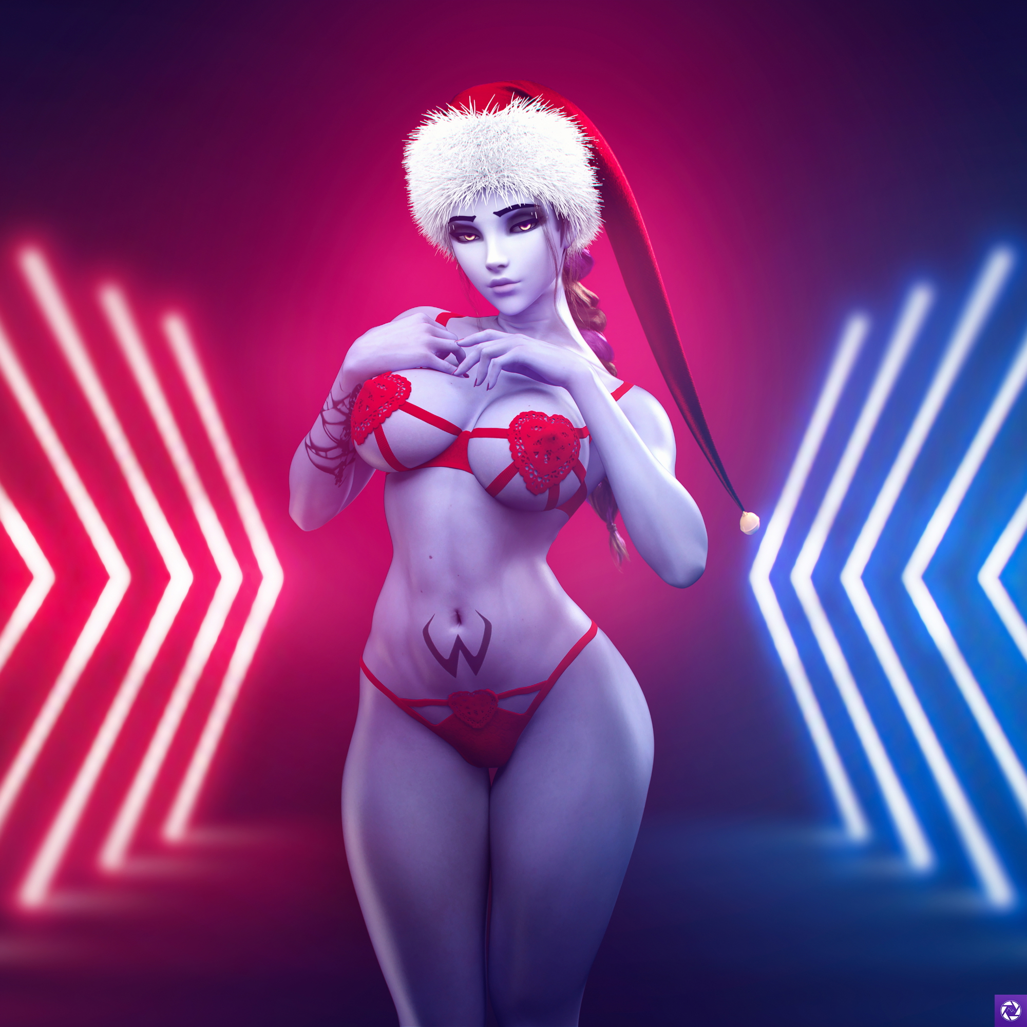 The purple girl wishes you merry christmas Overwatch Widowmaker 3d Porn Pose Sexy Christmas Lingerie Big Booty Ass