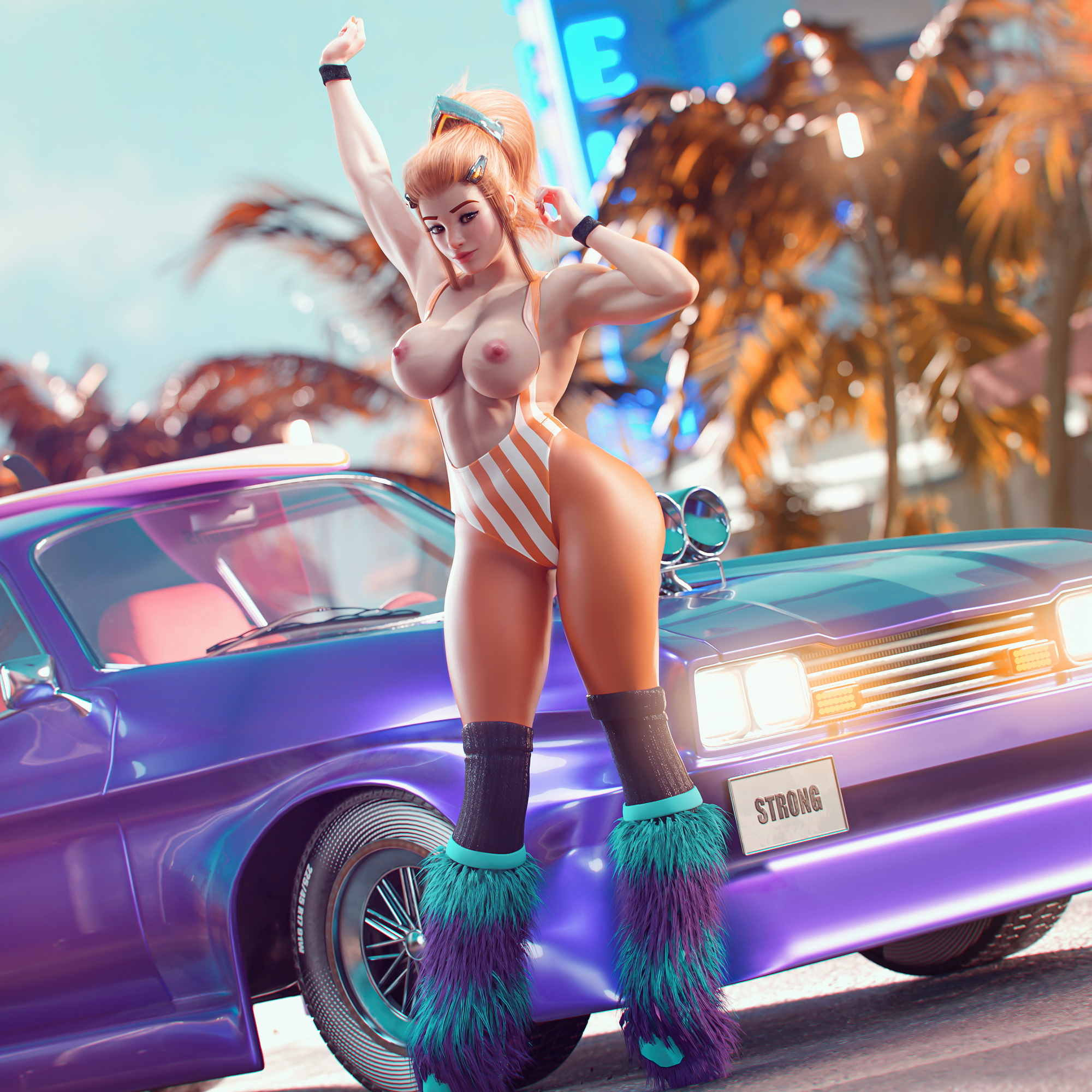 Brigitte in Miami Overwatch Brigitte 3d Porn Pose Sexy Pink Nipples Natural Tits Miami