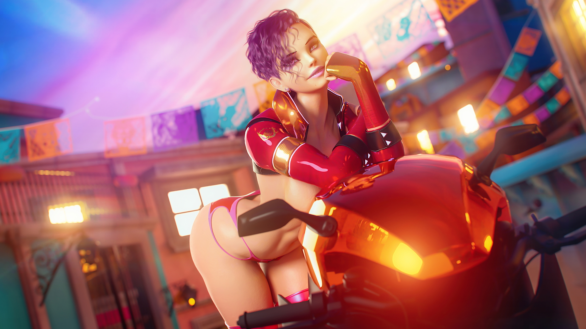 Shadow wants a present Overwatch Sombra 3d Porn Pose Sexy Bike Looking At Viewer Short Hair