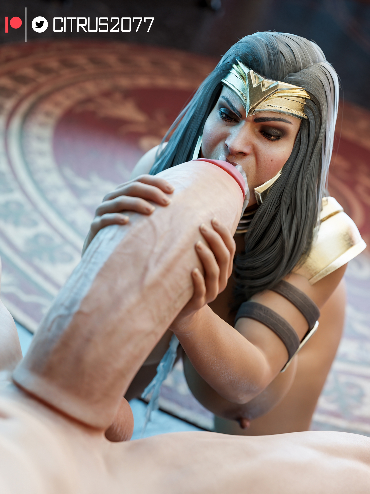Struggling even with the tip Dc Comics Wonder Woman Voluptuous Big Tits Wide Hips Thick Thick Thighs Pale Skinned Female Big Breasts Big Ass Sex Vaginal Sucking Cock Cum