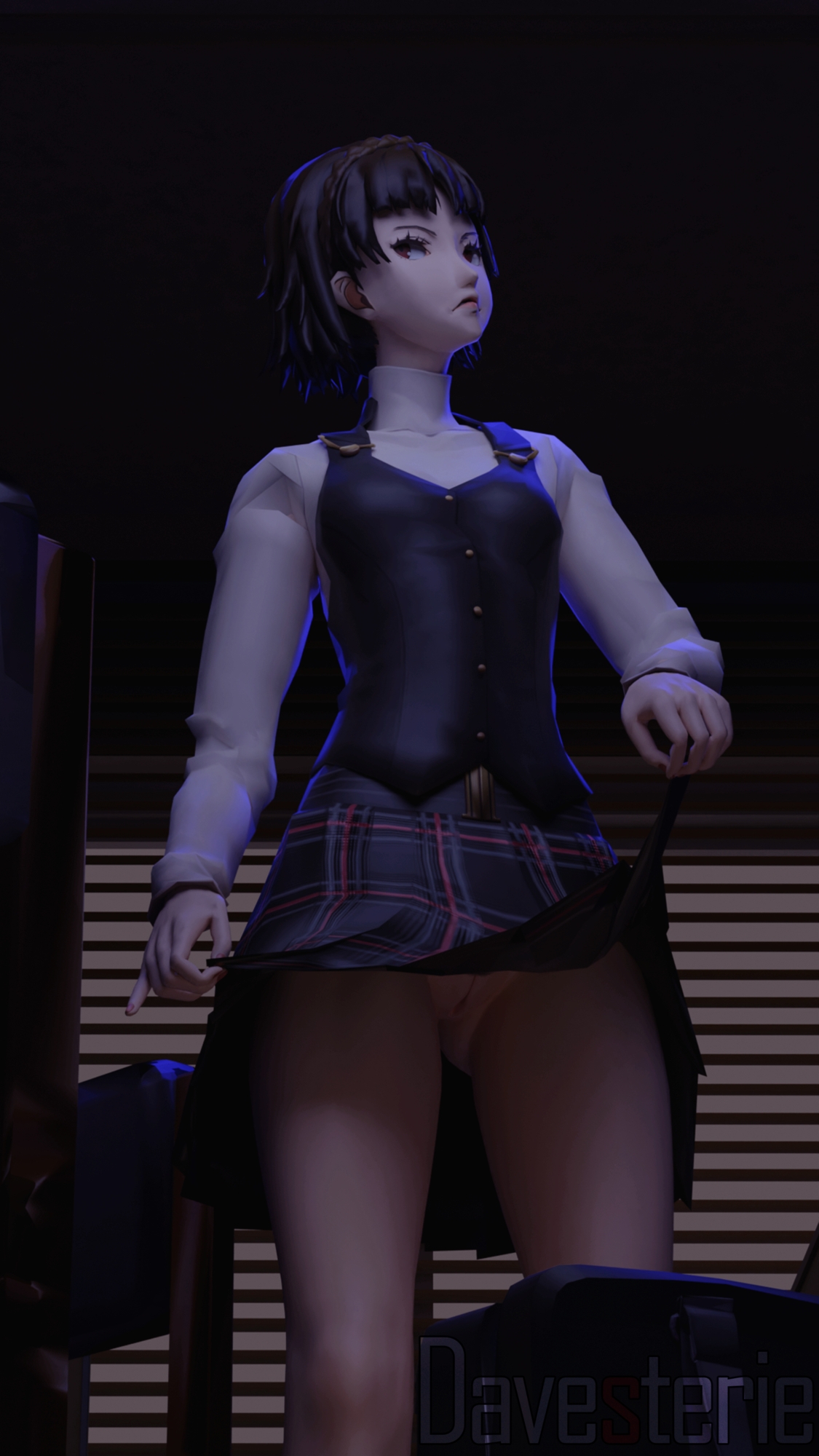 Makoto letting you peek Makoto Niijima Persona Persona 5 Female Skirt Lifted_skirt Creampie Cum Cum Inside