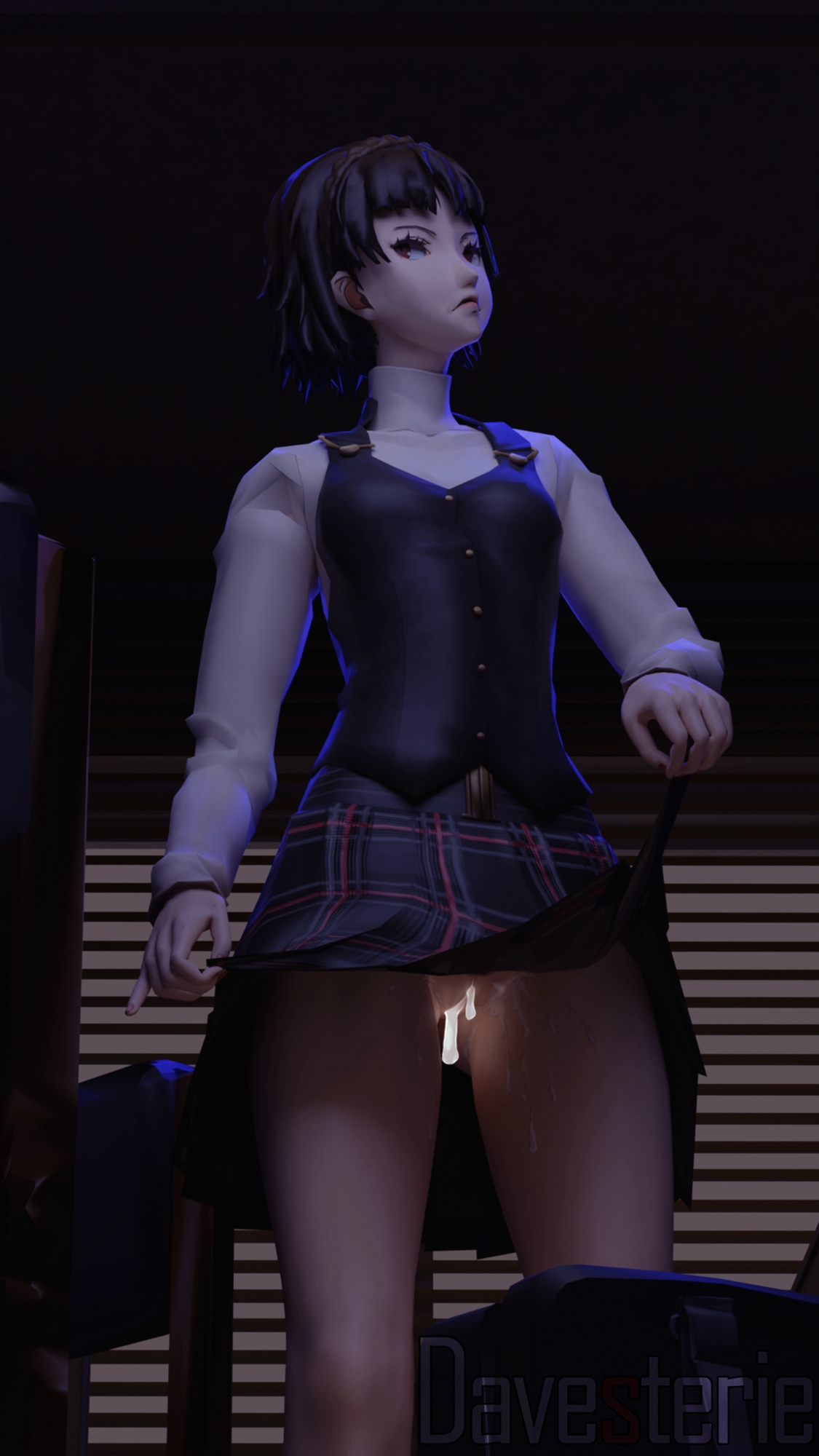 Makoto letting you peek Makoto Niijima Persona Persona 5 Female Skirt Lifted_skirt Creampie Cum Cum Inside 2