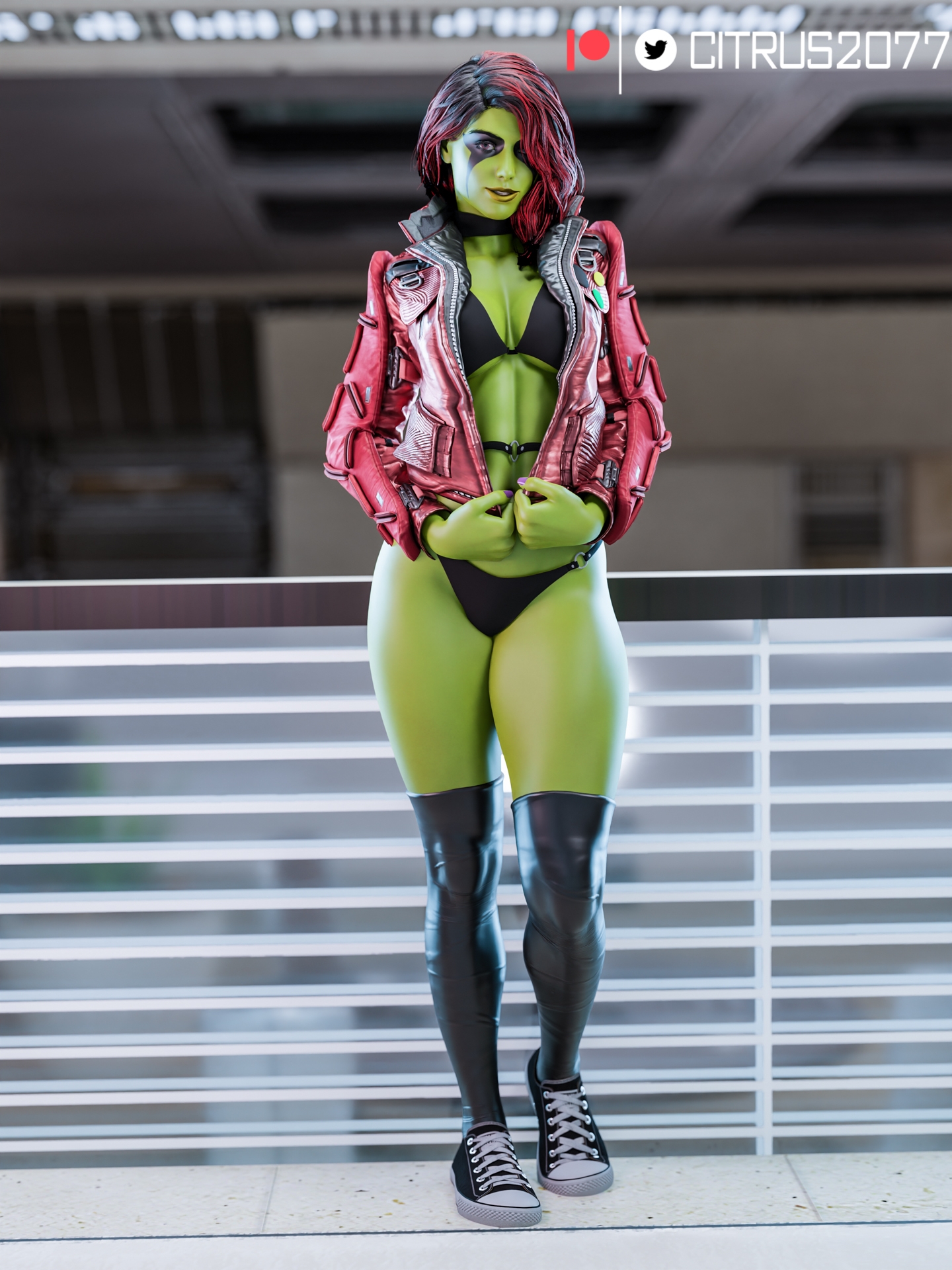 Deadliest woman in the galaxy Gamora Marvel Guardians Of The Galaxy Voluptuous Big Tits Wide Hips Thick Thick Thighs Pale Skinned Female Big Breasts Big Ass Pinup Pose Clothed Bikini 2
