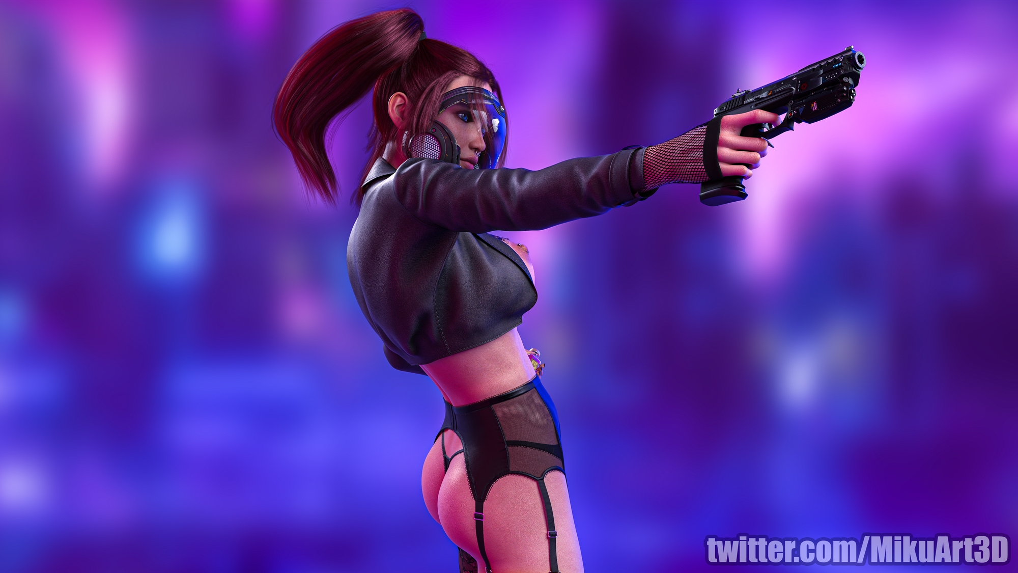 Guns Out  3d Girl Sexy Boobs Naked Weapon Stockings Fishnet Camel Toe Big Tits Big Breasts Fake Tits Leather Lingerie Sexy Lingerie Cyberpunk Punk Red Hair Mask Nipple Piercing Piercing Blue Eyes Black Panties Black Clothes Black Stockings Big Boobs 4