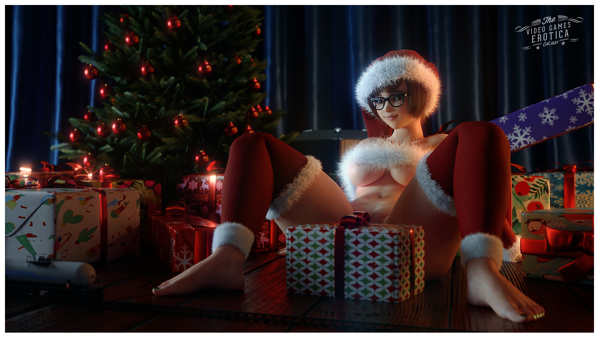 Merry Christmas and Happy New Year Overwatch Mei (Overwatch) 3d Porn Christmas Feet Nail Polish Nude Naked Glasses Gift