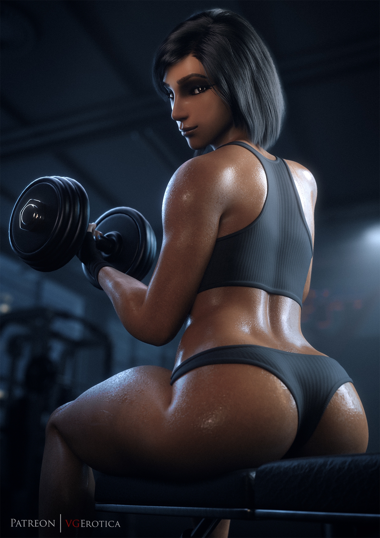 Pharah workout Overwatch Pharah 3d Porn Sexy Topless Nude Natural Tits Workout Gym Sweat Sweaty Ass Big Booty 2