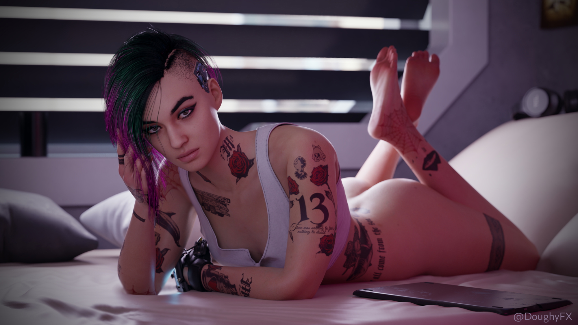 Judy Alvarez on the bed Judy Alvarez Cyberpunk2077 Game Videogame Booty