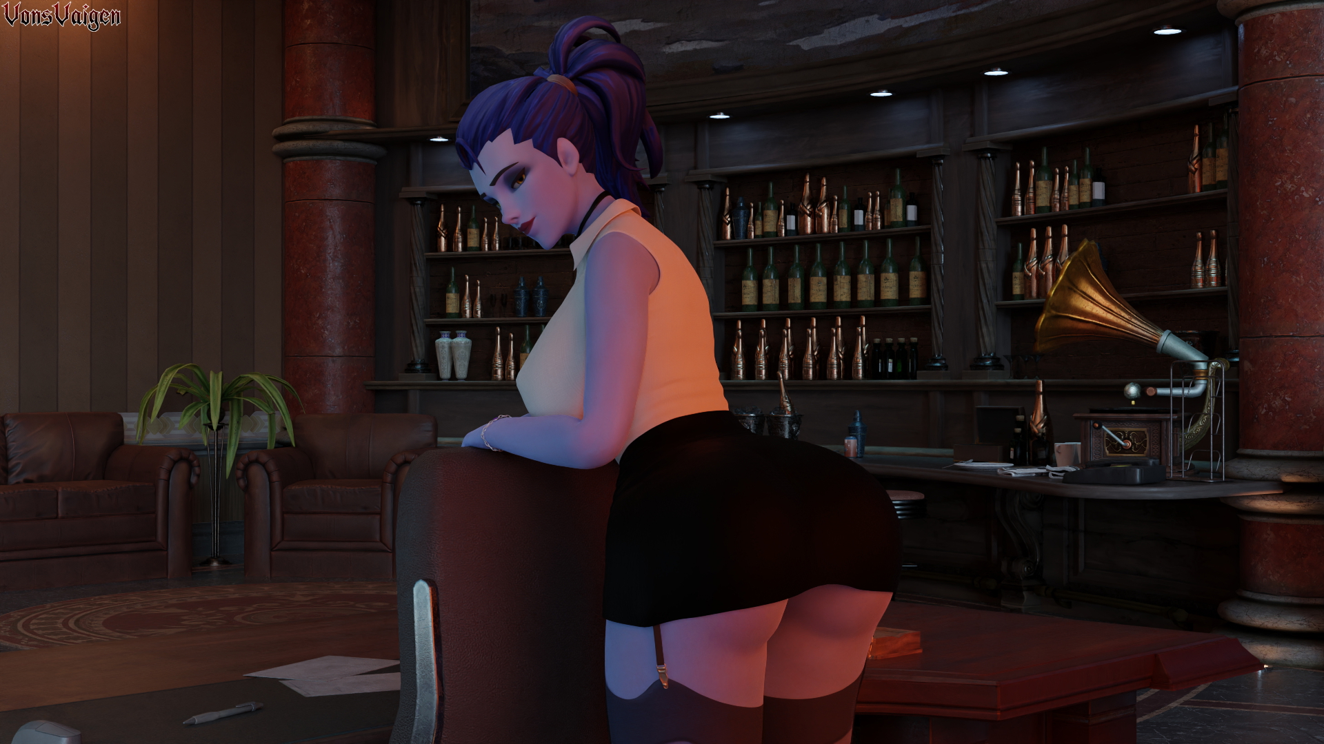 Widowmaker  the sexy secretary Widowmaker Widowmakeroverwatch Overwatch Booty Big Booty Pantyhose Lingerie Boobs Big boobs Butt 3d Girl 3dnsfw
