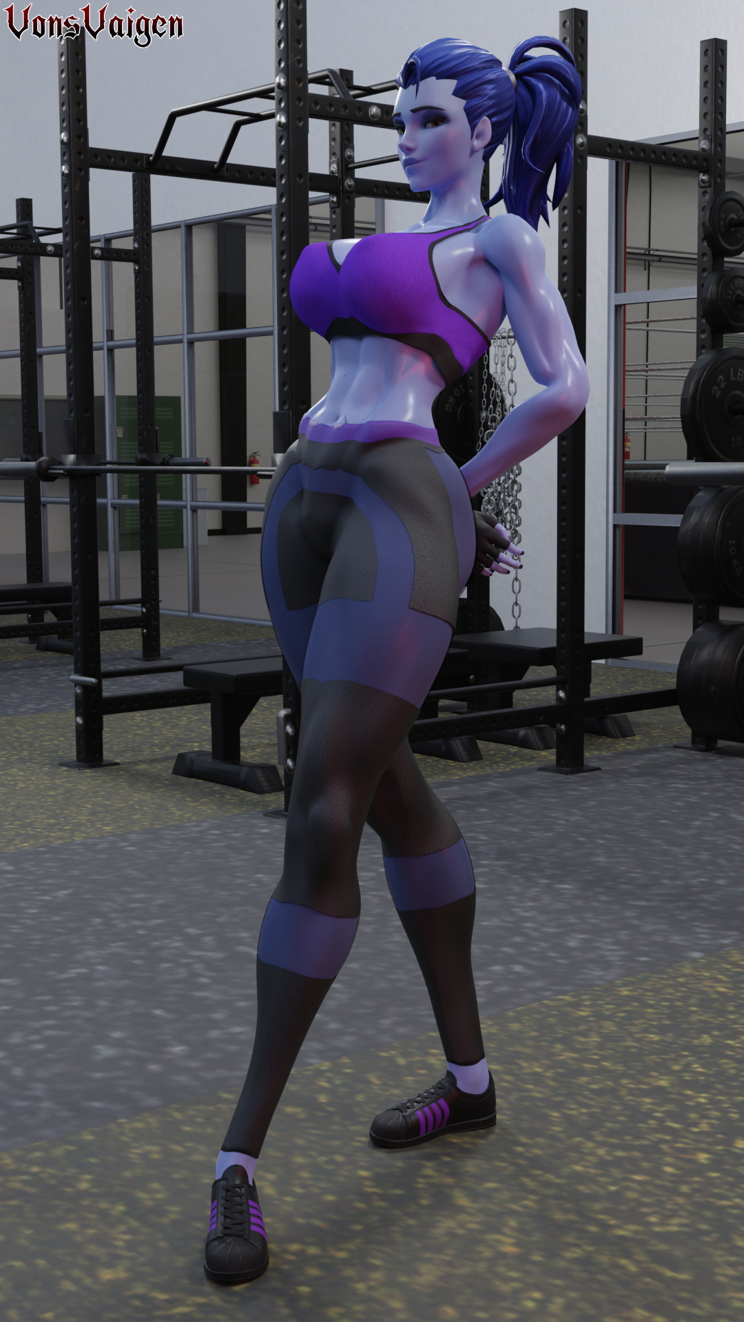 Widowmaker  the hot girl from the gym (part 2) Widowmaker Widowmakeroverwatch Overwatch Fitness Gym Muscular Girl Muscular Legs Long Legs Abs 3d Girl