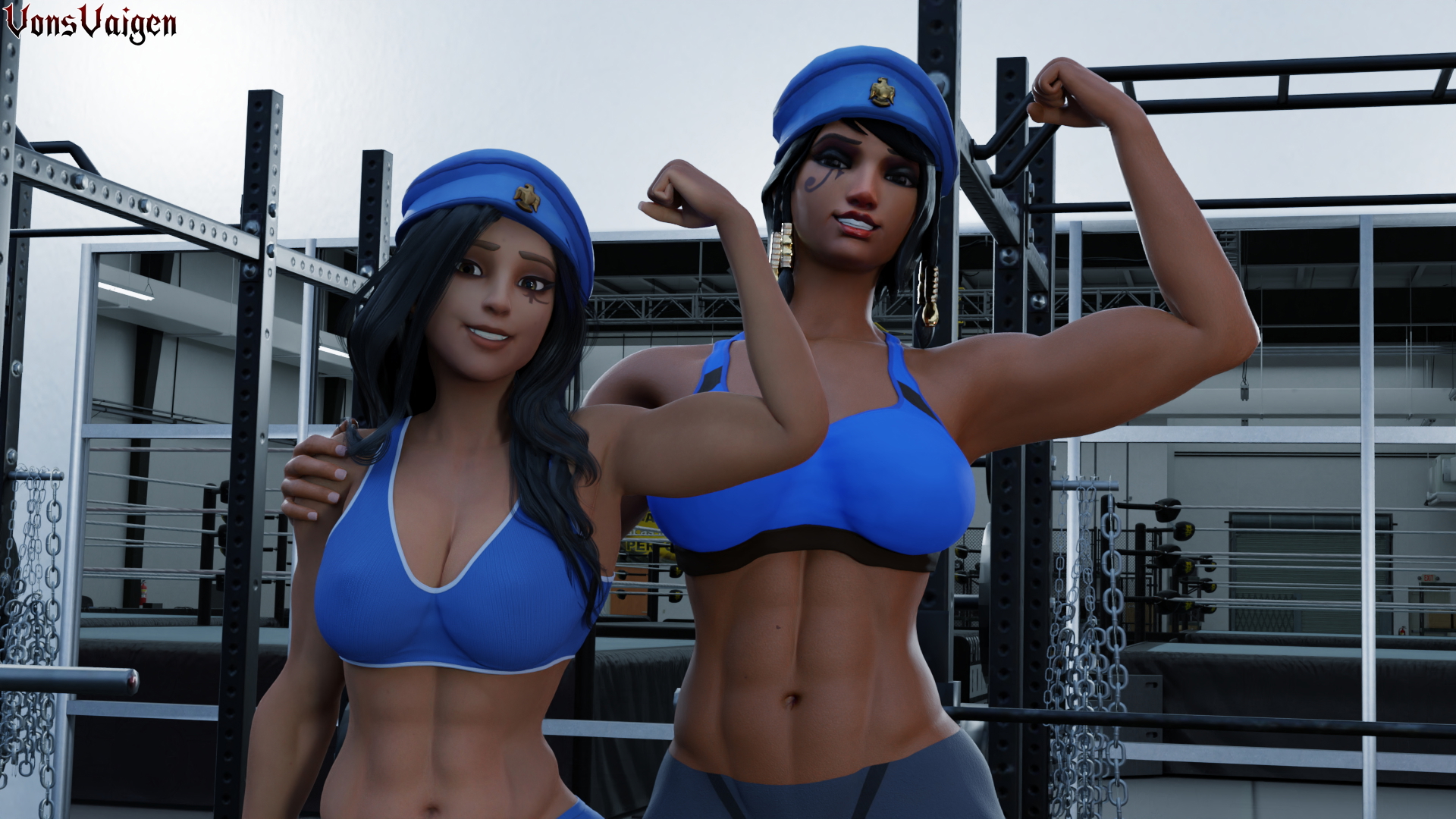 Family strength (mother s day) Overwatch Pharah Pharah (overwatch) Ana (Overwatch) Fitness Gym Muscular Girl Muscular Abs 3d Girl Big Tits Big boobs Big Booty Sexy Sexy Suit
