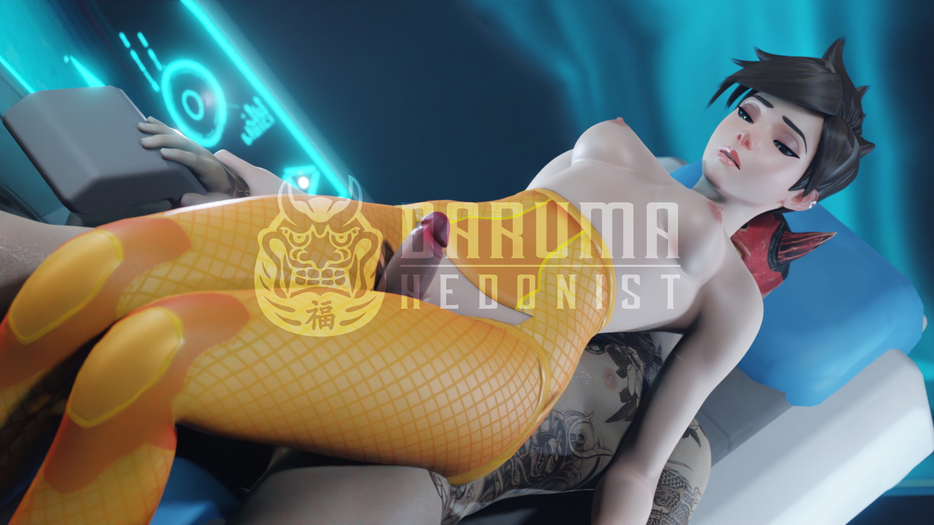 Tracer ThighJob (W.I.P) Tracer Overwatch Thighjob Semi-naked Thighs Partially_nude Pale Skinned Female Sitting Tattoo Tattoos Pink Nipples Thick Thighs