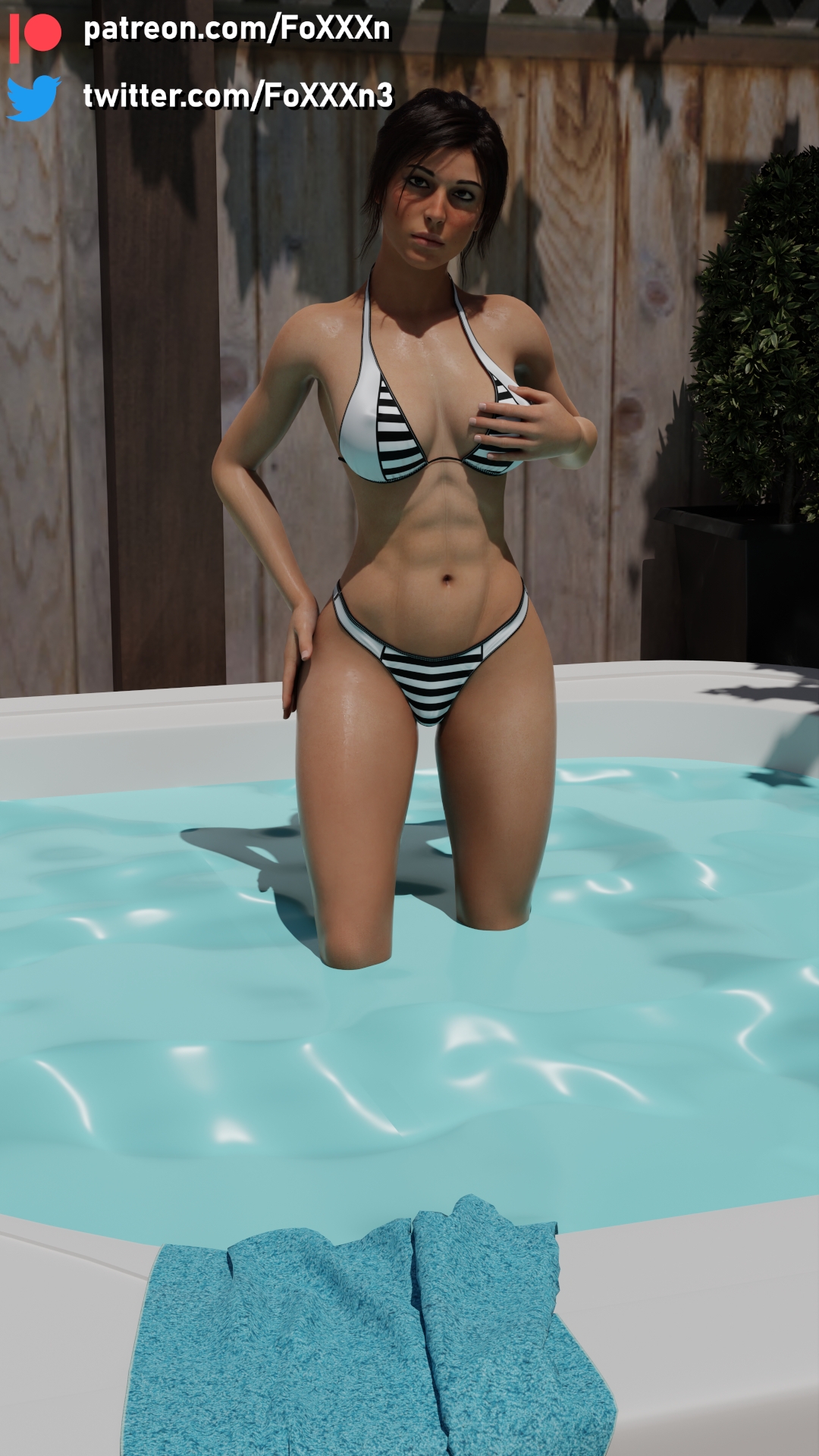 Lara Croft Hot Tub Lara Croft Tomb Raider Bikini Pasties Fully Naked Hot Tub Outdoor Big Tits Big Breasts Shaved Pussy 2