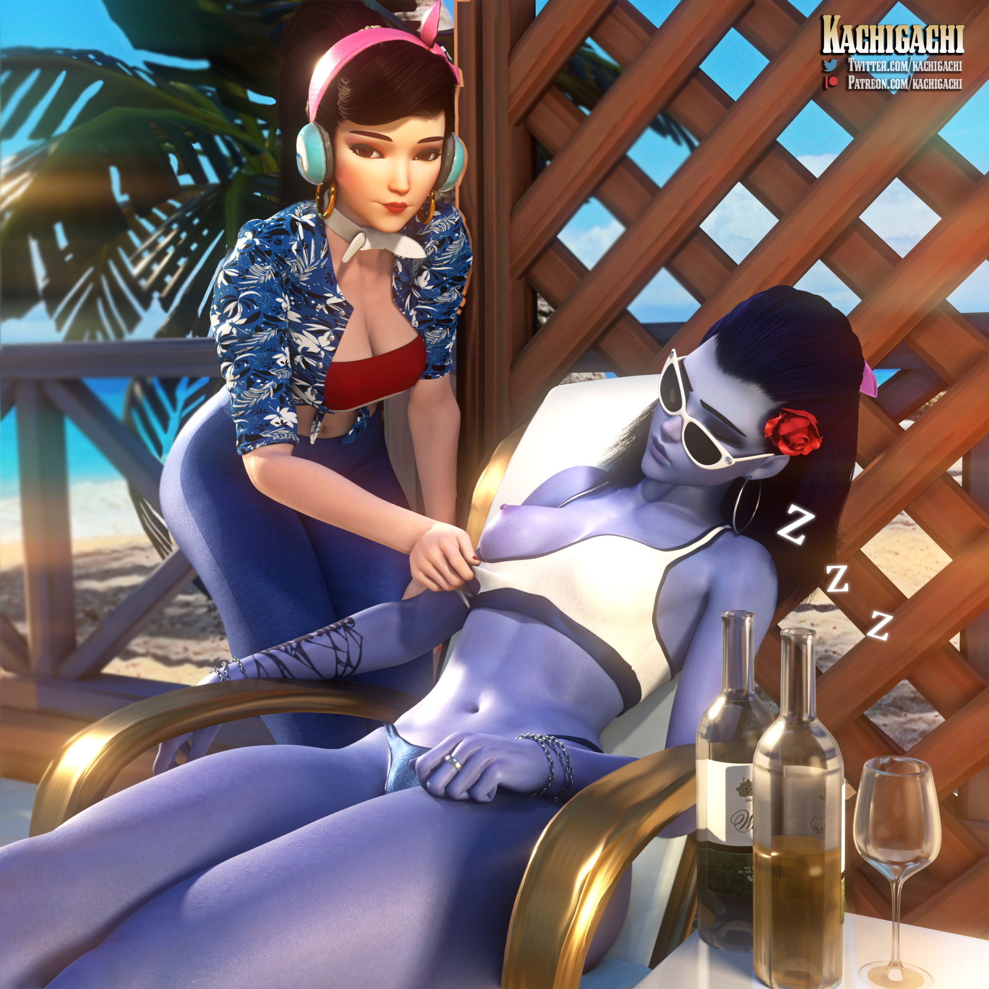 Widowmaker and D.Va Overwatch Widowmaker Dva (overwatch) 3d Girl Tits Pinup Bikini Beach