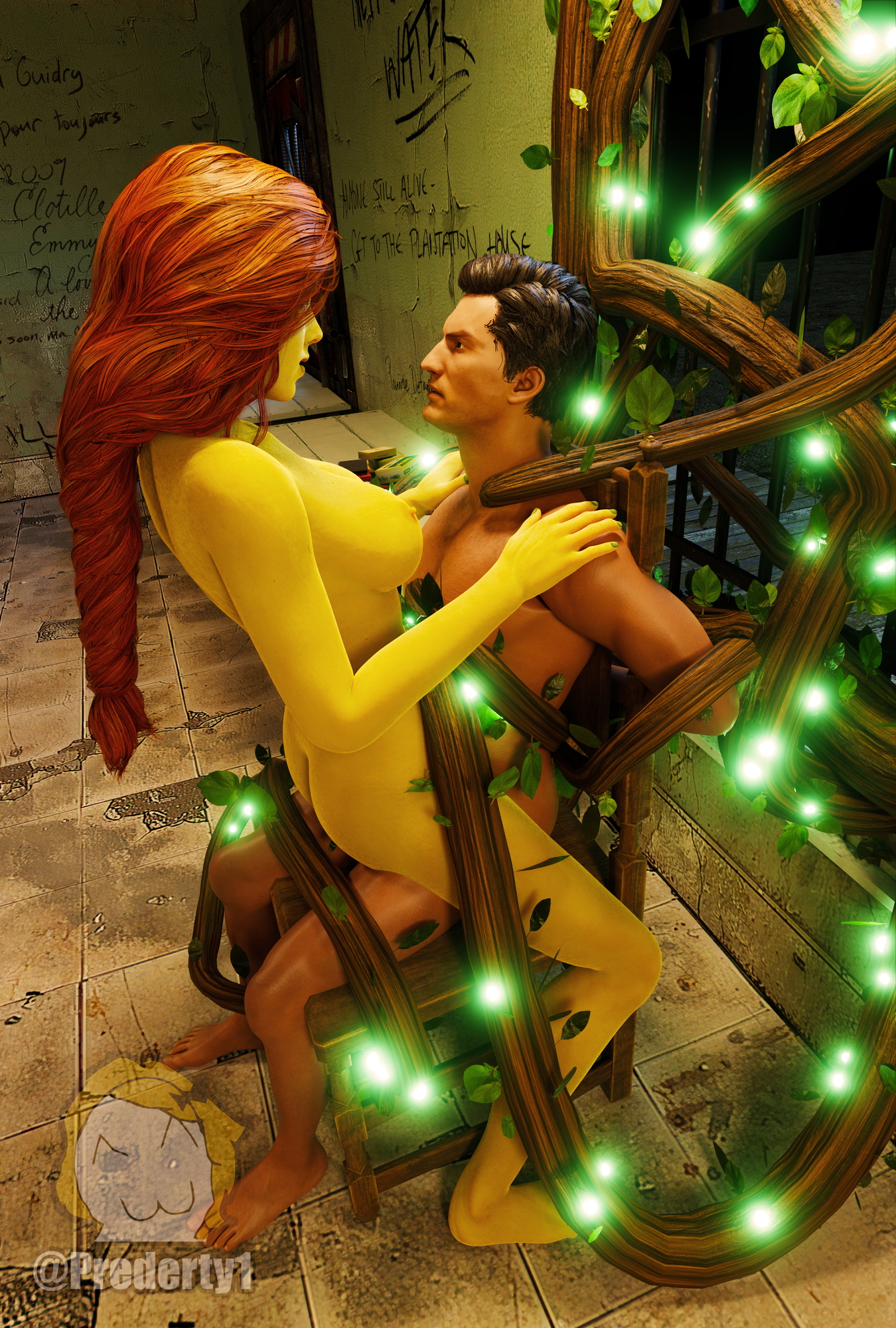 Ivy Poison Ivy Bruce Wayne Batman Dc Comics Public Tentacles Bondage Rope Bondage Green Skin Female Reverse Rape Red Hair Nudity Exhibitionism 3