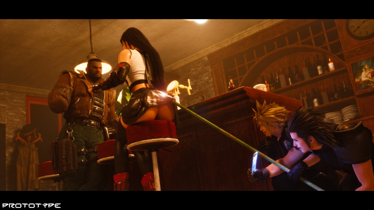 cloud & zack peek under tifa Tifa Lockhart Tifa Cloud Cloud Strife Zack Zack Fair Barrett Wallace Final Fantasy Final Fantasy 7 Remake Final Fantasy 7 Final Fantasy VII 
