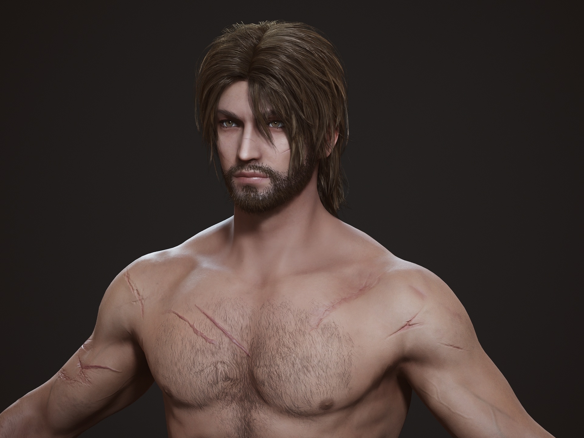 More texture progress and hair work on this Greek guy  Male Warrior Scars Man 2