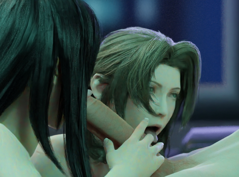 Threesome Blowjob Tifa Lockhart Aerith Gainsborough Final Fantasy Blowjob Sucking Cock Threesome Big Dick