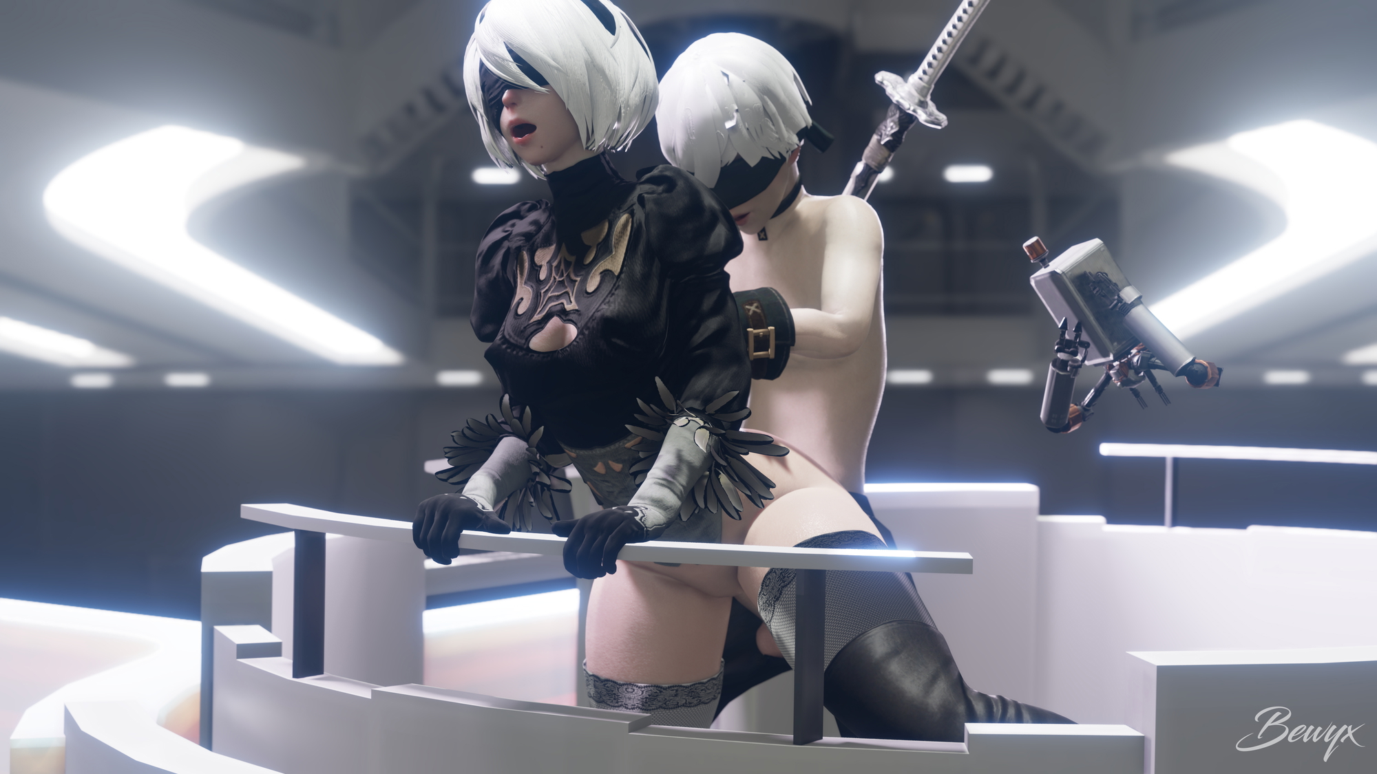 Yorha 2B Against the Elevator 2b Nier Automata From Behind 3d Porn