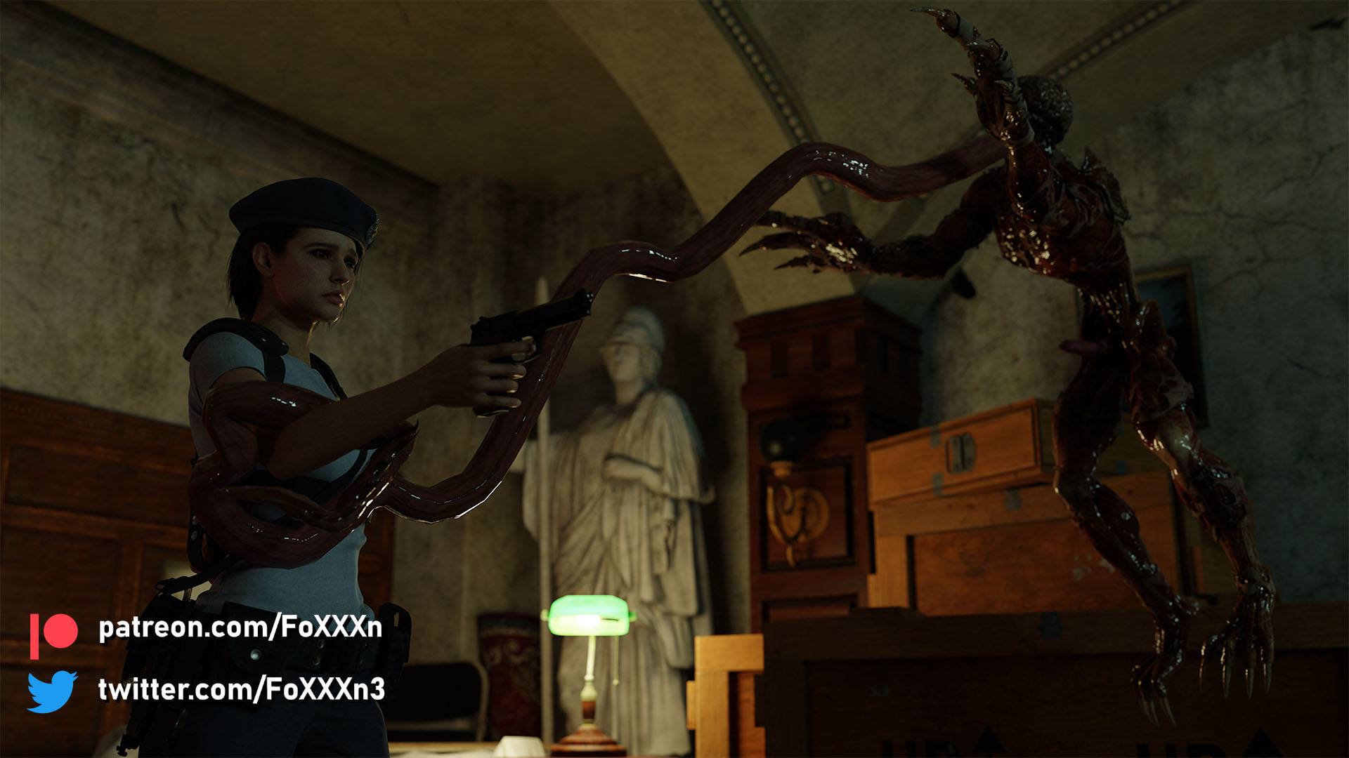 Licker Ambush Jill Valentine Claire Redfield Resident Evil Resident Evil 3 Remake Resident Evil 2 Remake Licker Naked Clothed Monster Caught Rape Tentacles Tentacle Tongue Tongue Out 2