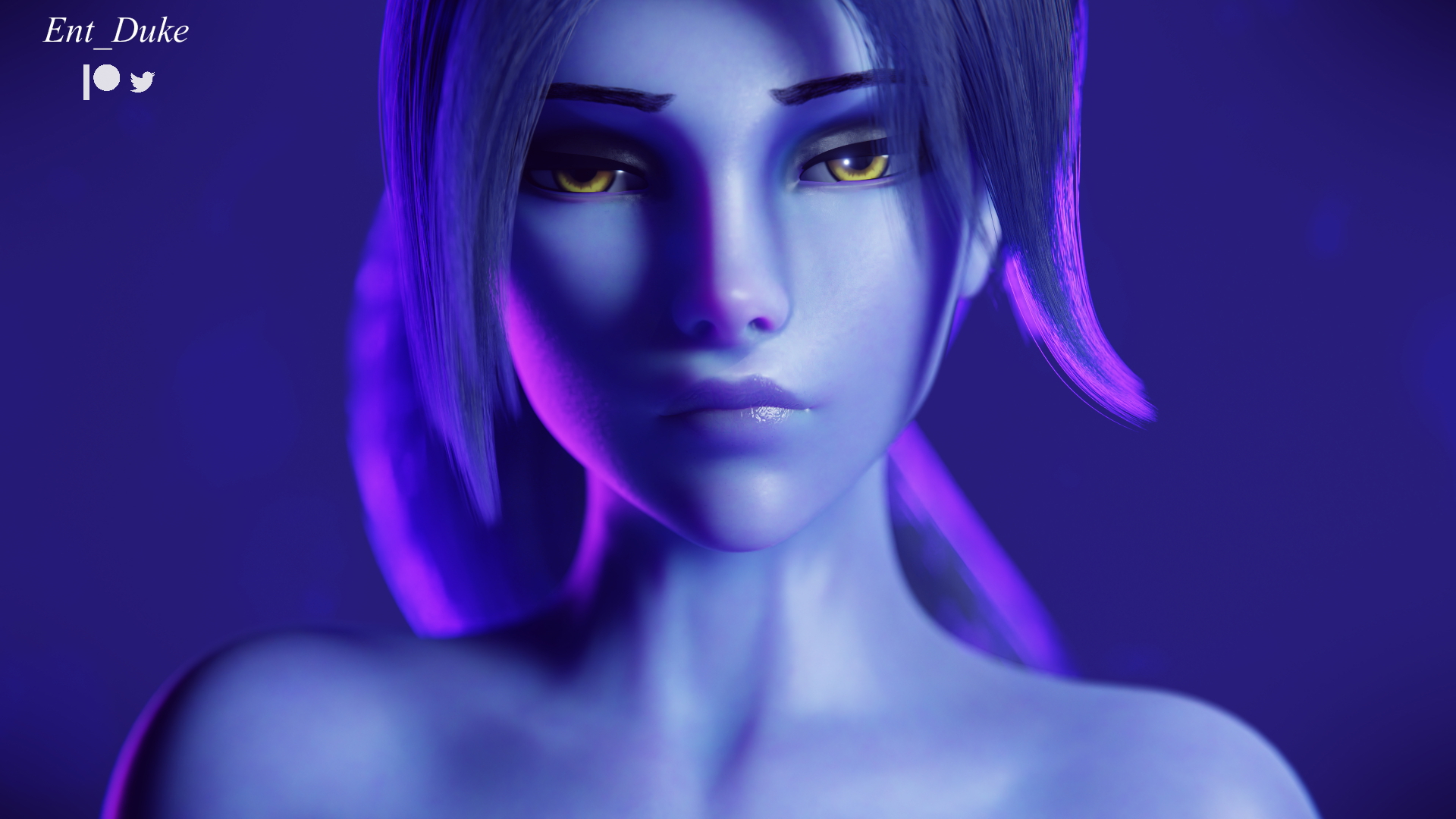 Widowmaker Widowmaker Overwatch 3d Porn Videogame Nude Naked Natural Boobs Ass Blue Skin Pose Posing 4