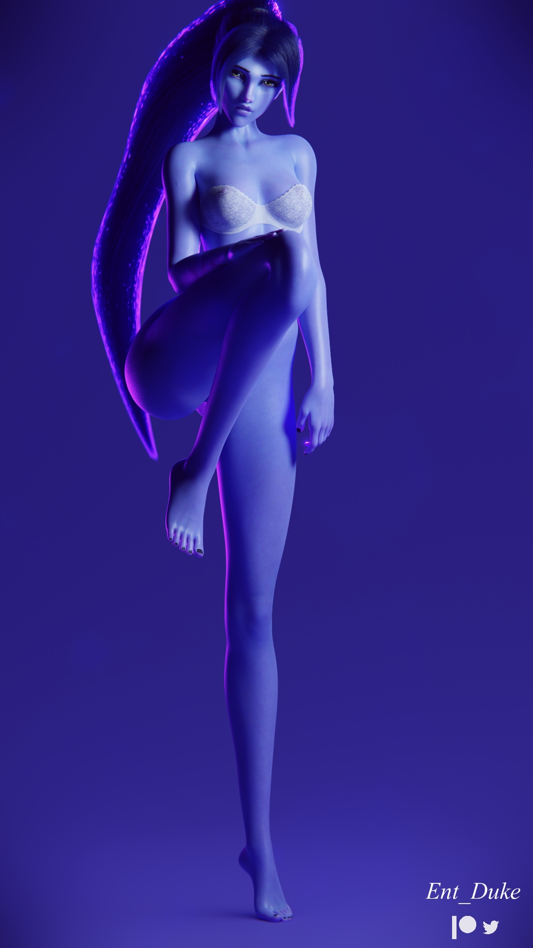 Widowmaker Widowmaker Overwatch 3d Porn Videogame Nude Naked Natural Boobs Ass Blue Skin Pose Posing 5