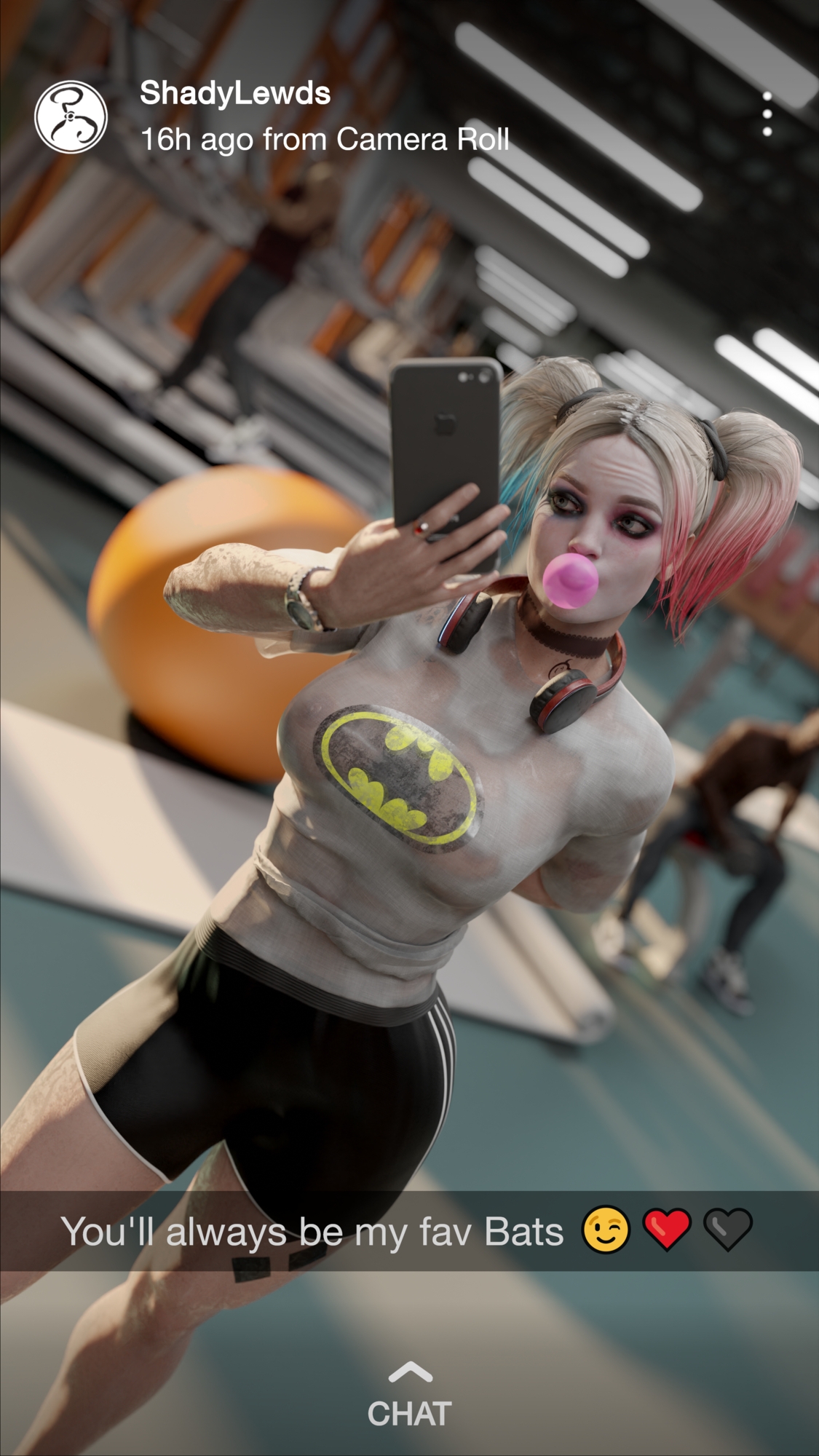 Harley s Gym Snap [DC] Harley Quinn Dc Comics Phone Pov Gym Wet Wet Shirt