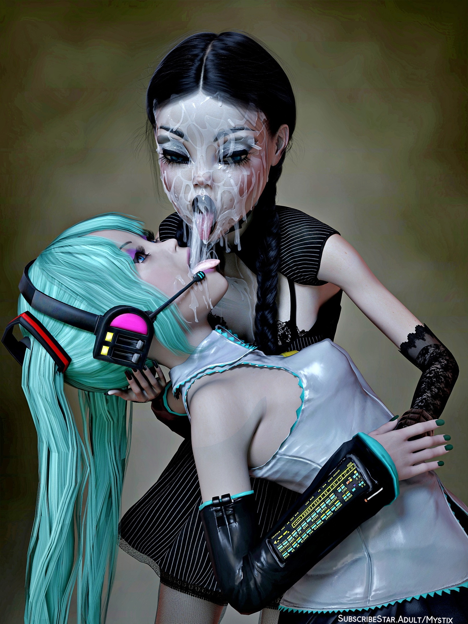 Sabby and Miku Sharing a Load of Cum  Cum Cumplay Snowballing Lesbian Cumswap