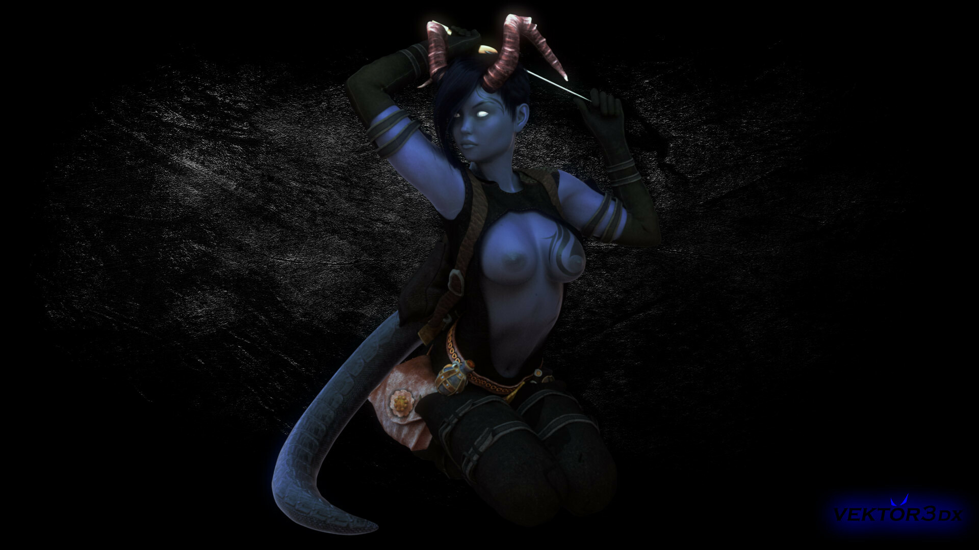 Keighly  Dungeons And Dragons Blue Skin Tail Horns Pinup