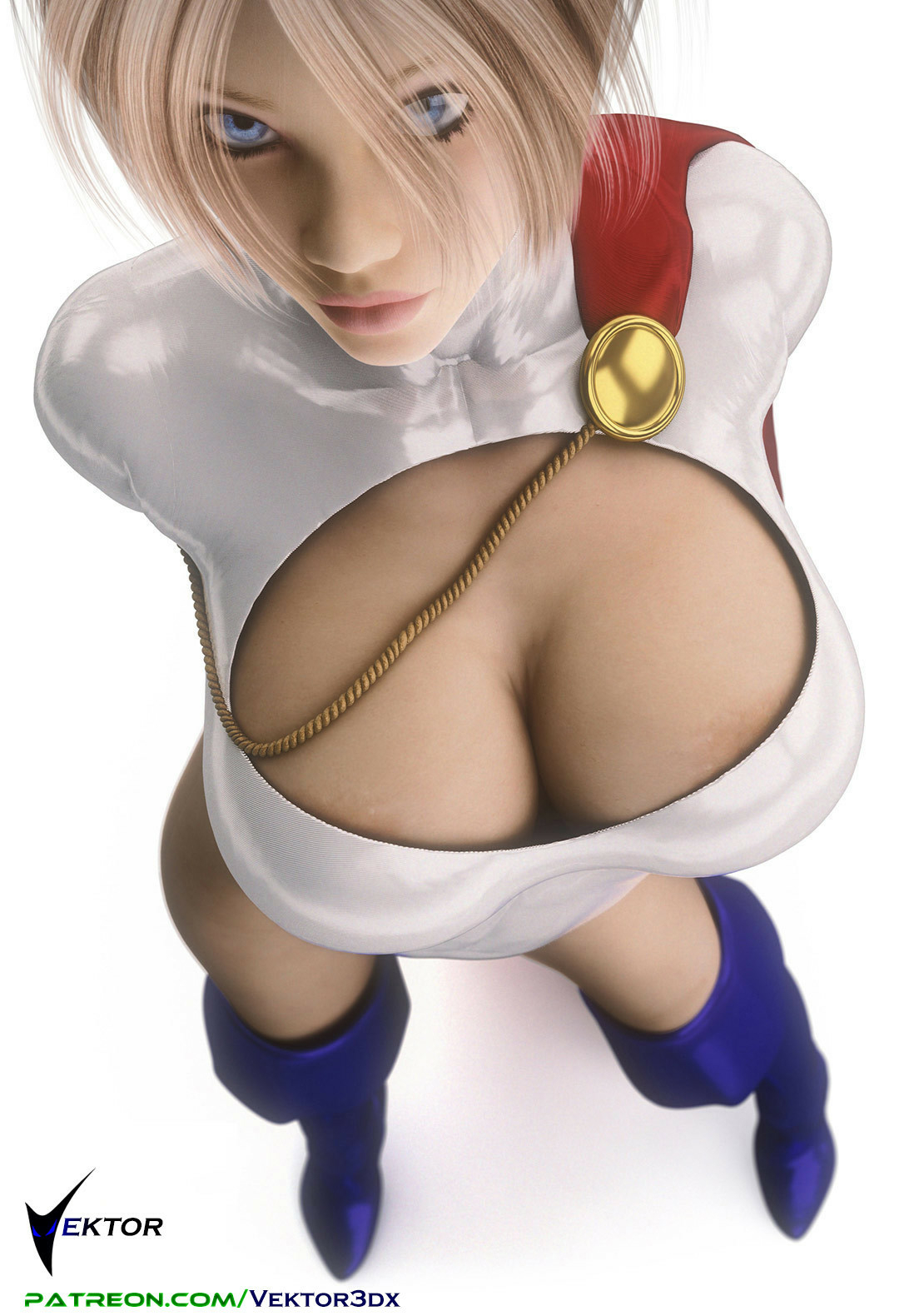 Power Girl Power Girl Dc Comics Supergirl Eye Contact Thigh Highs Cosplay Costume Pinup